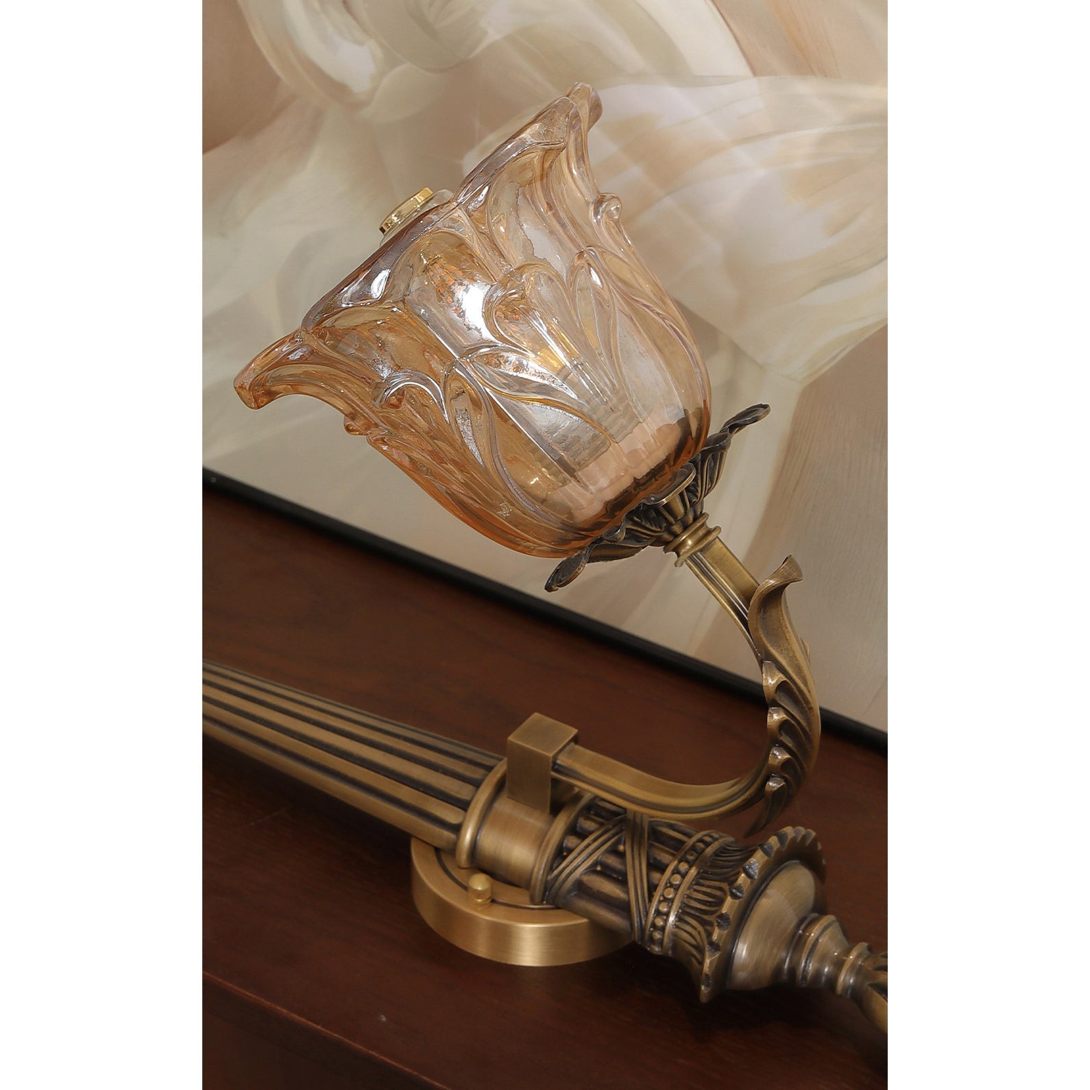 Angled view of the Benson Wall Lamp, showing the classic design details.