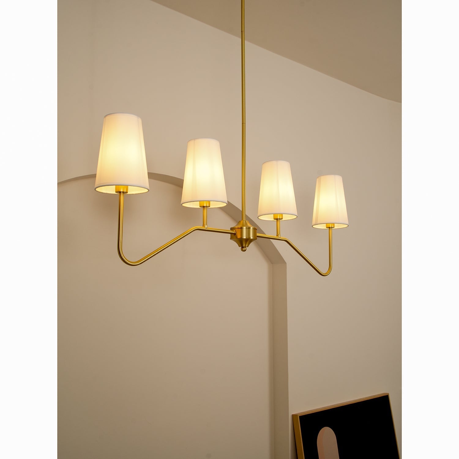 Lustra Chandelier Brass Curved Beige Linear-Neutral Decor