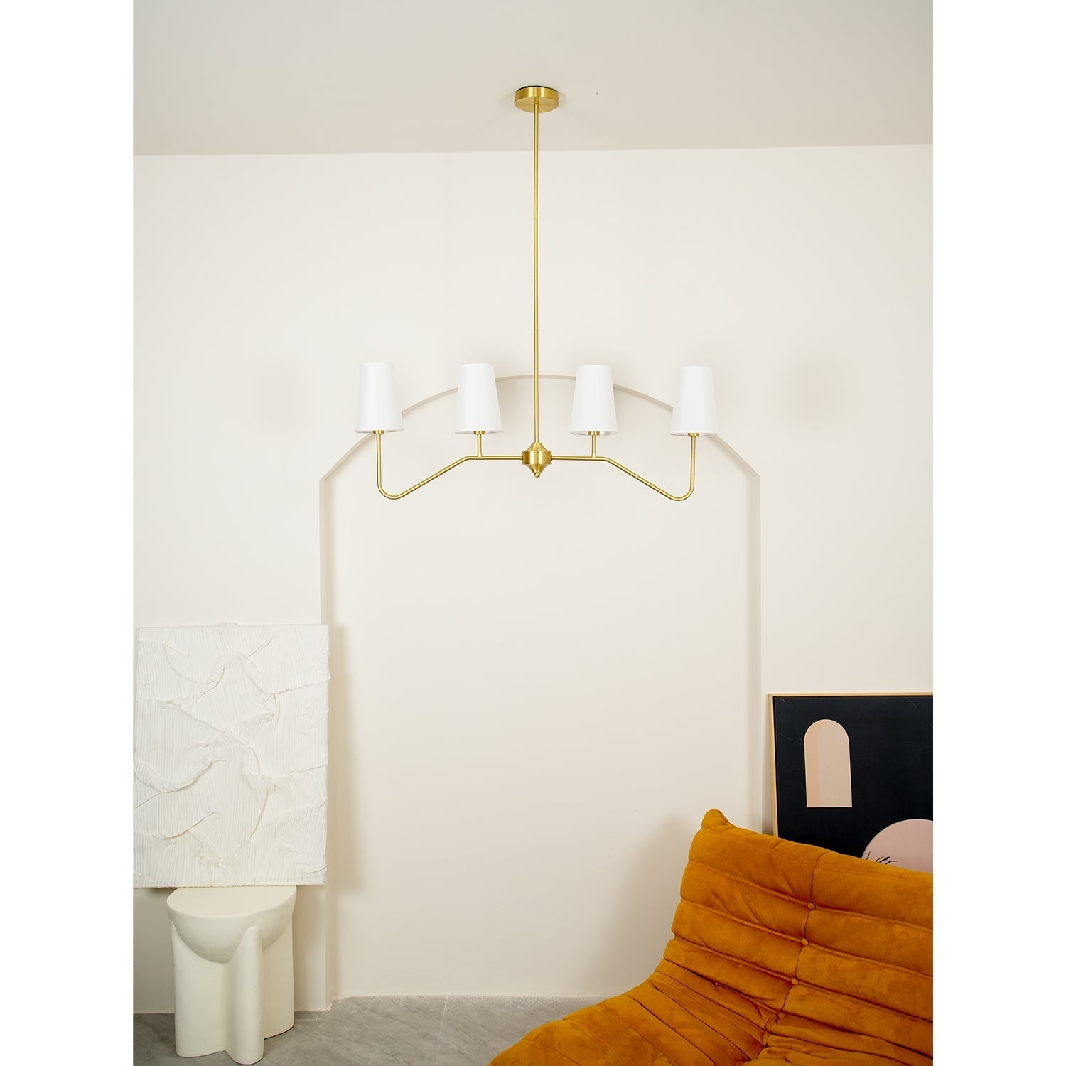 Lustra Chandelier Brass Curved Beige Linear-Neutral Decor