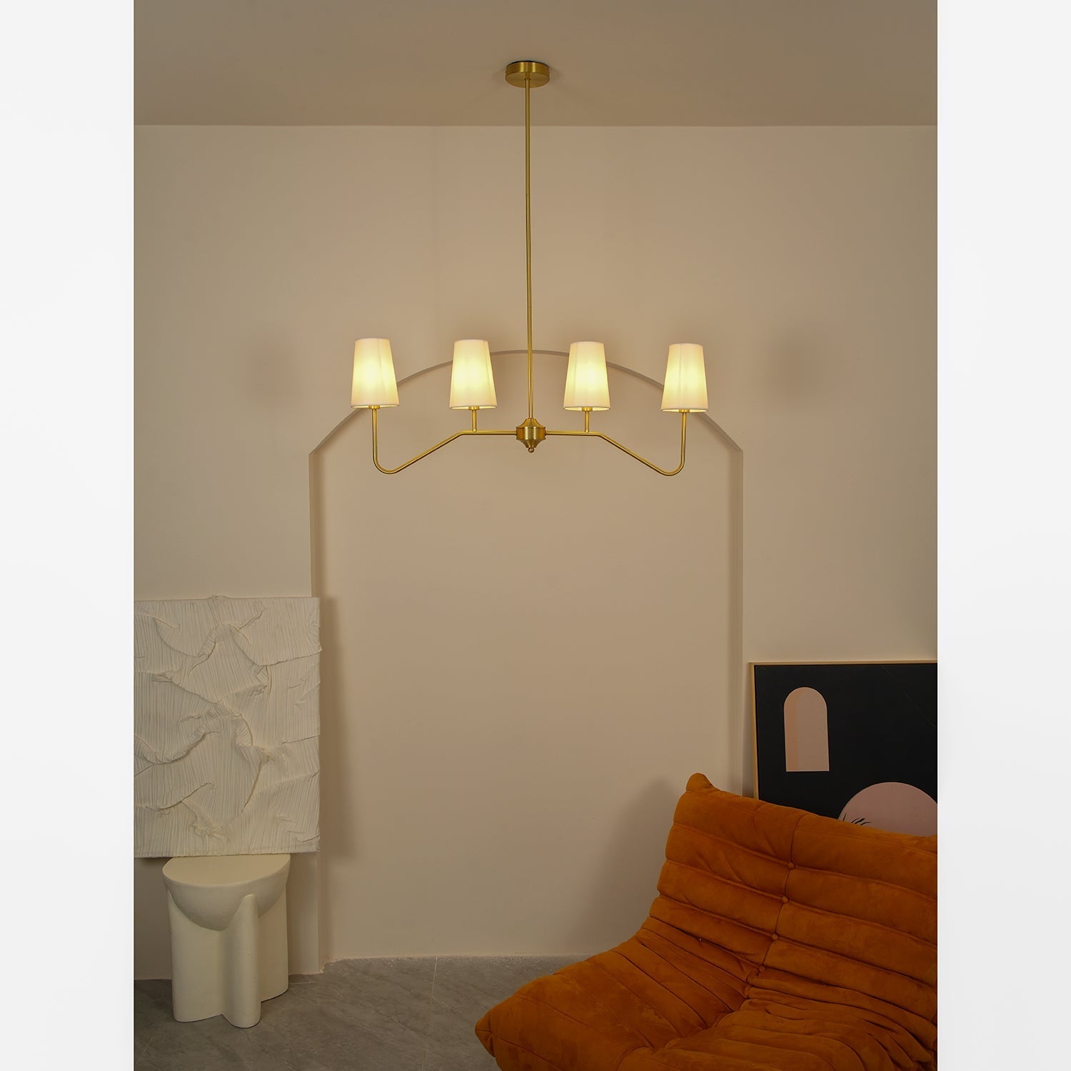 Lustra Chandelier Brass Curved Beige Linear-Neutral Decor