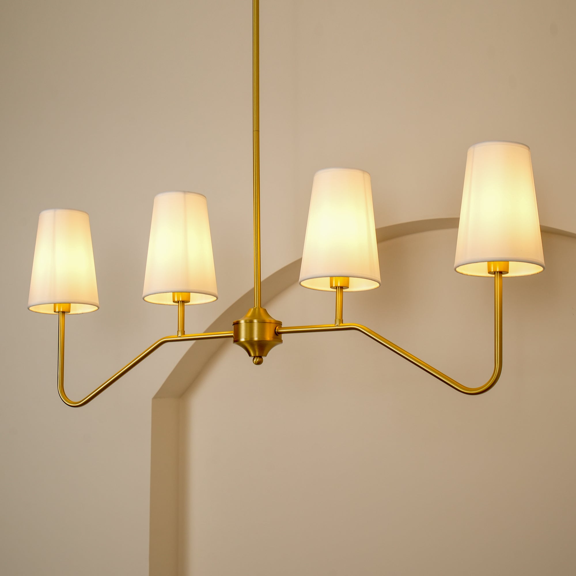 Lustra Chandelier Brass Curved Beige Linear-Neutral Decor