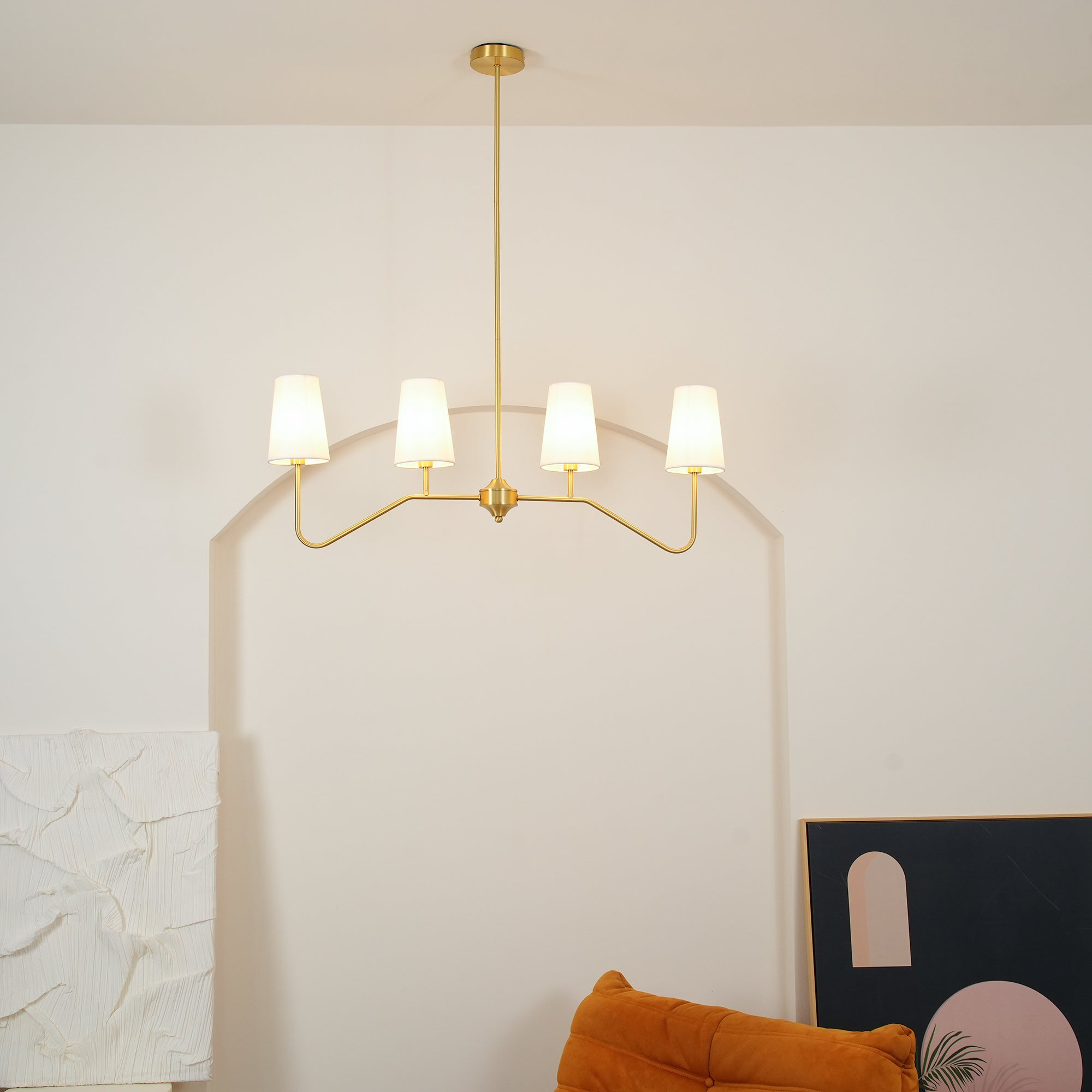 Lustra Chandelier Brass Curved Beige Linear-Neutral Decor