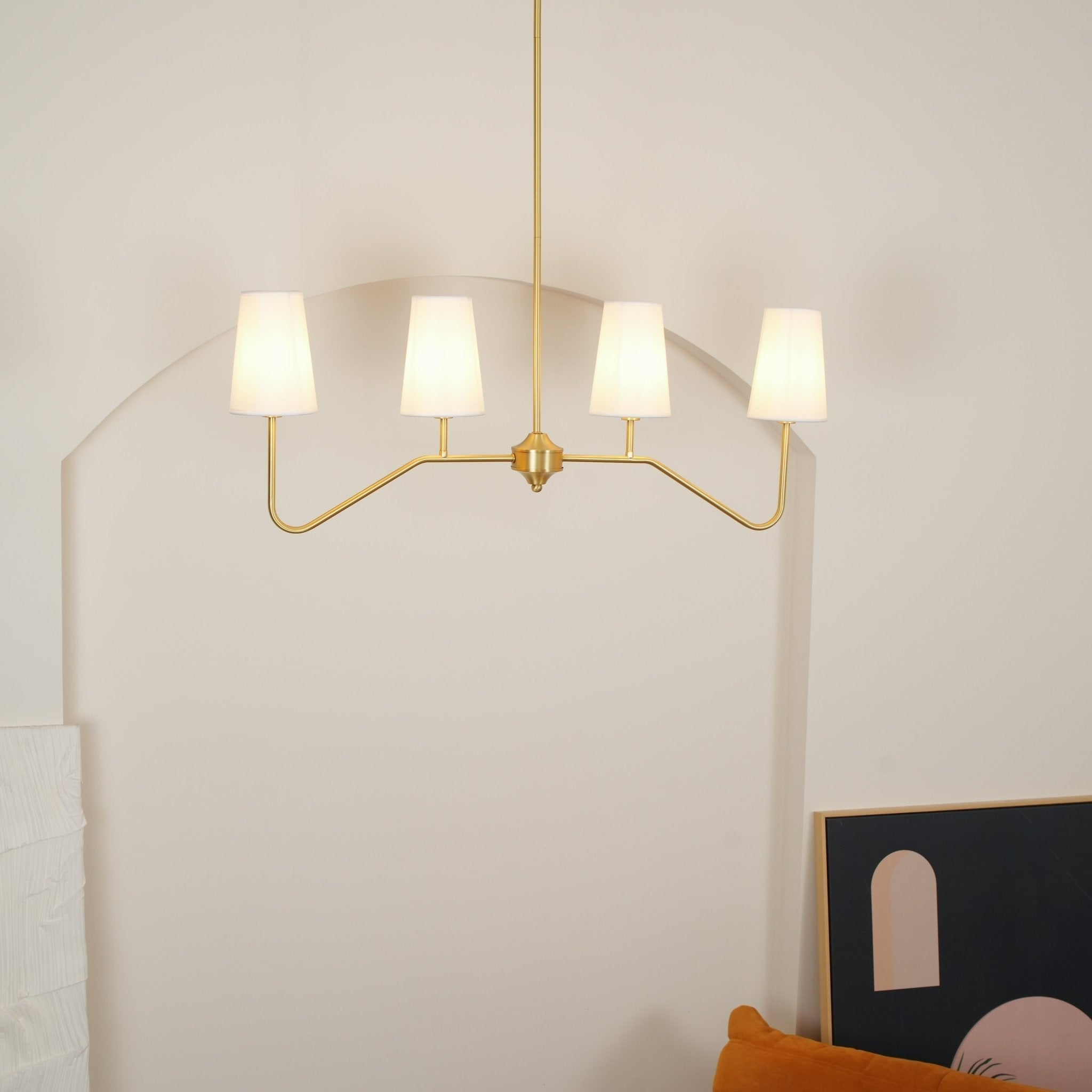 Lustra Chandelier Brass Curved Beige Linear-Neutral Decor