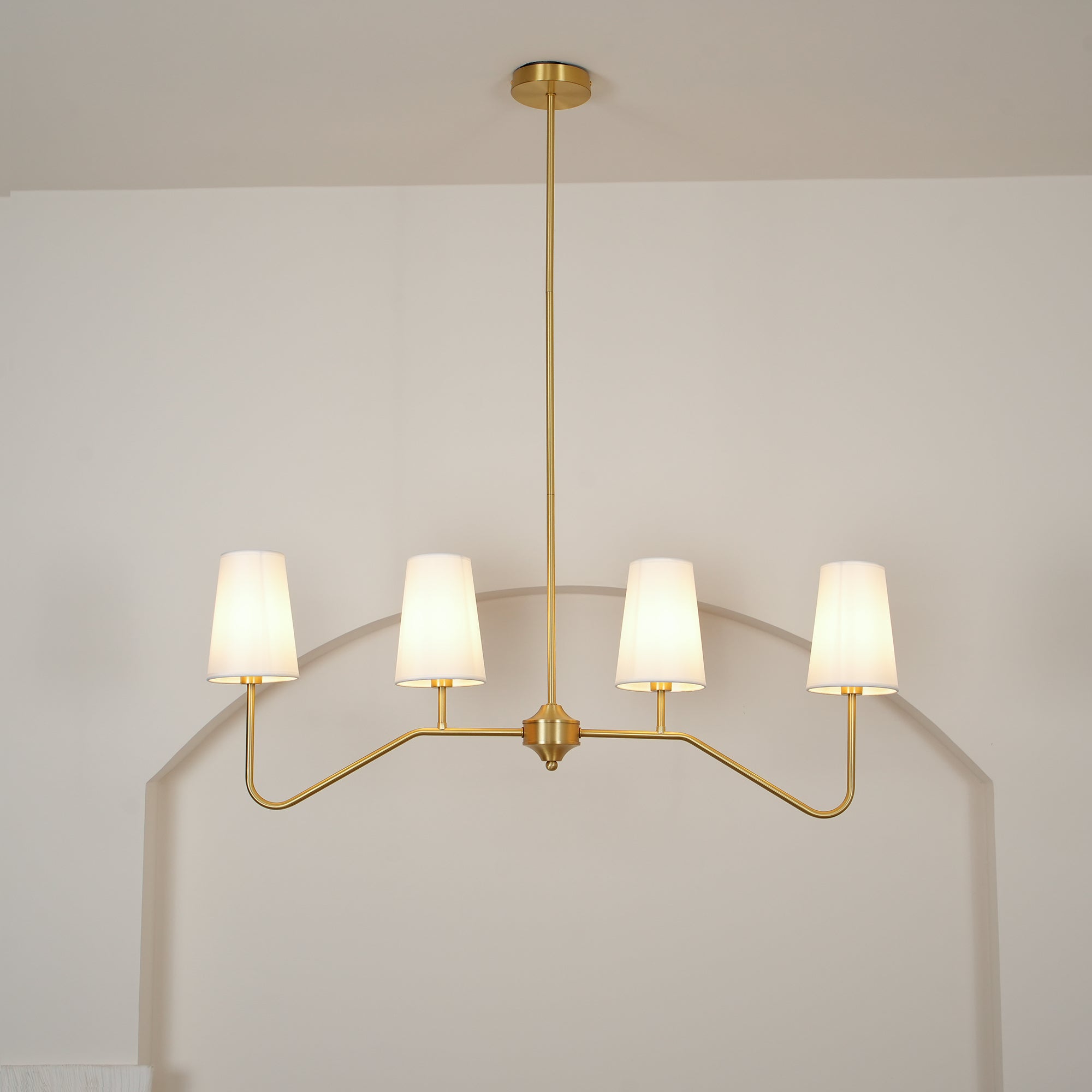 Lustra Chandelier Brass Curved Beige Linear-Neutral Decor