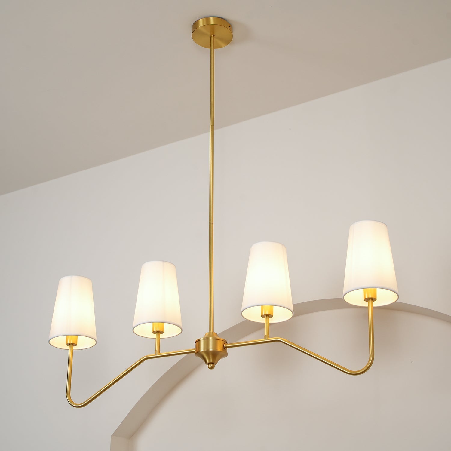 Lustra Chandelier Brass Curved Beige Linear-Neutral Decor