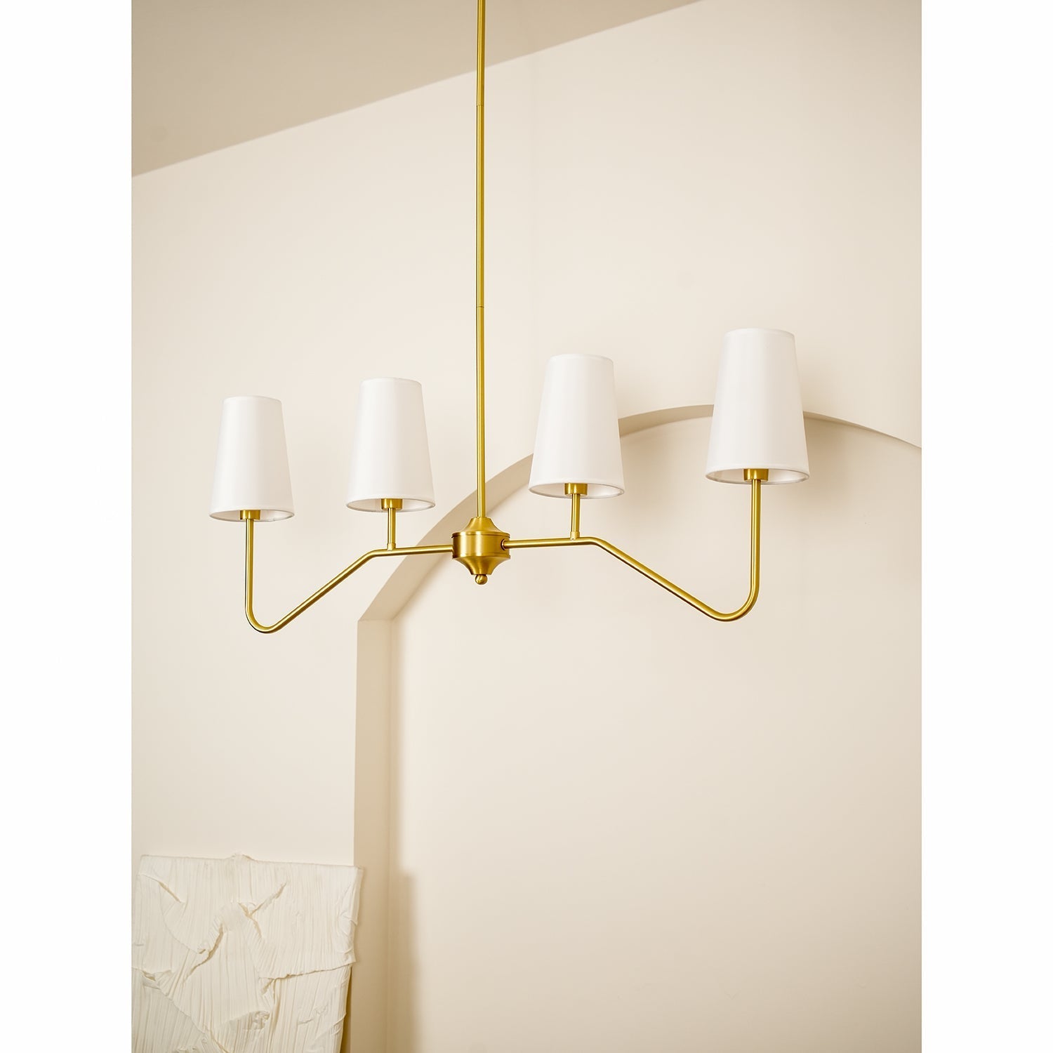 Lustra Chandelier Brass Curved Beige Linear-Neutral Decor