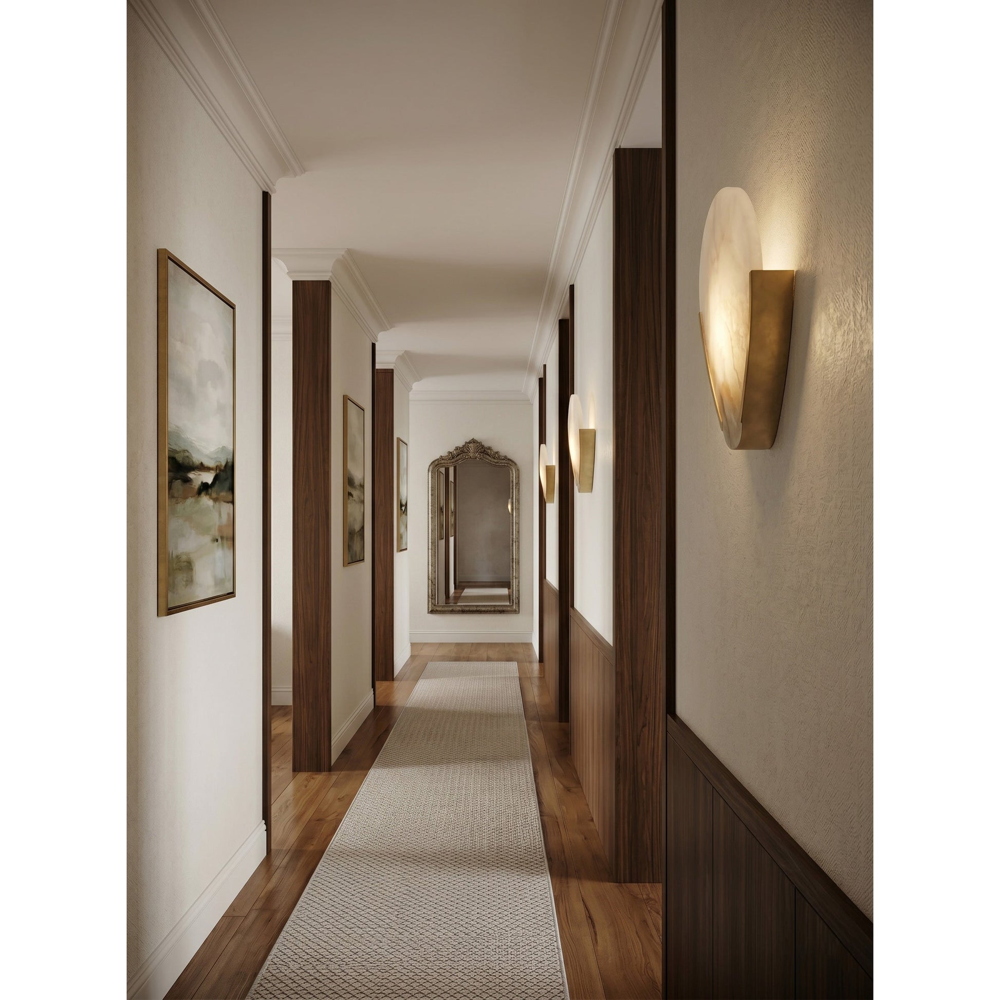 Lifestyle image of the lamp installed in a modern bedroom.