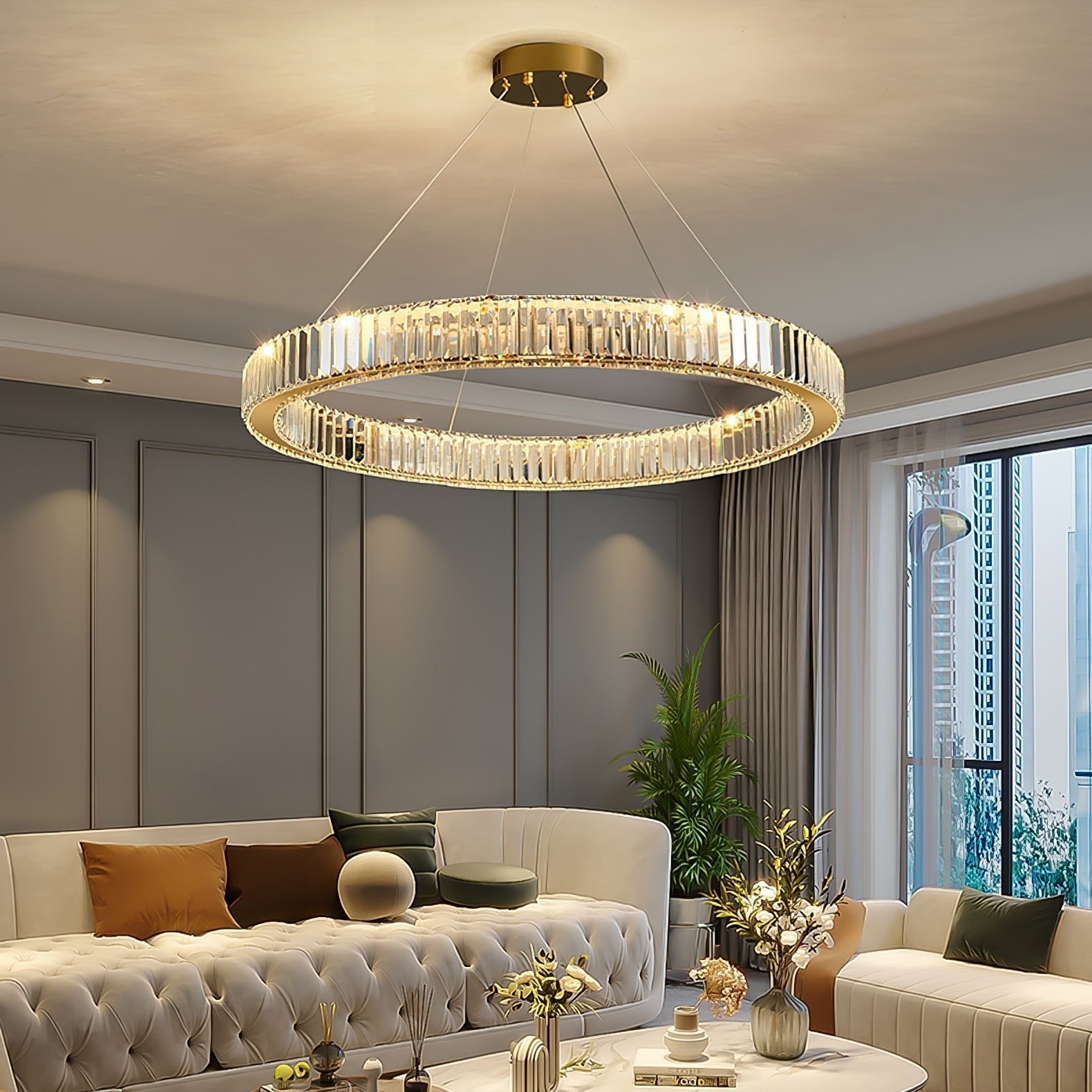 Lustra Chandelier Gold Crystal Ring-Neutral Decor