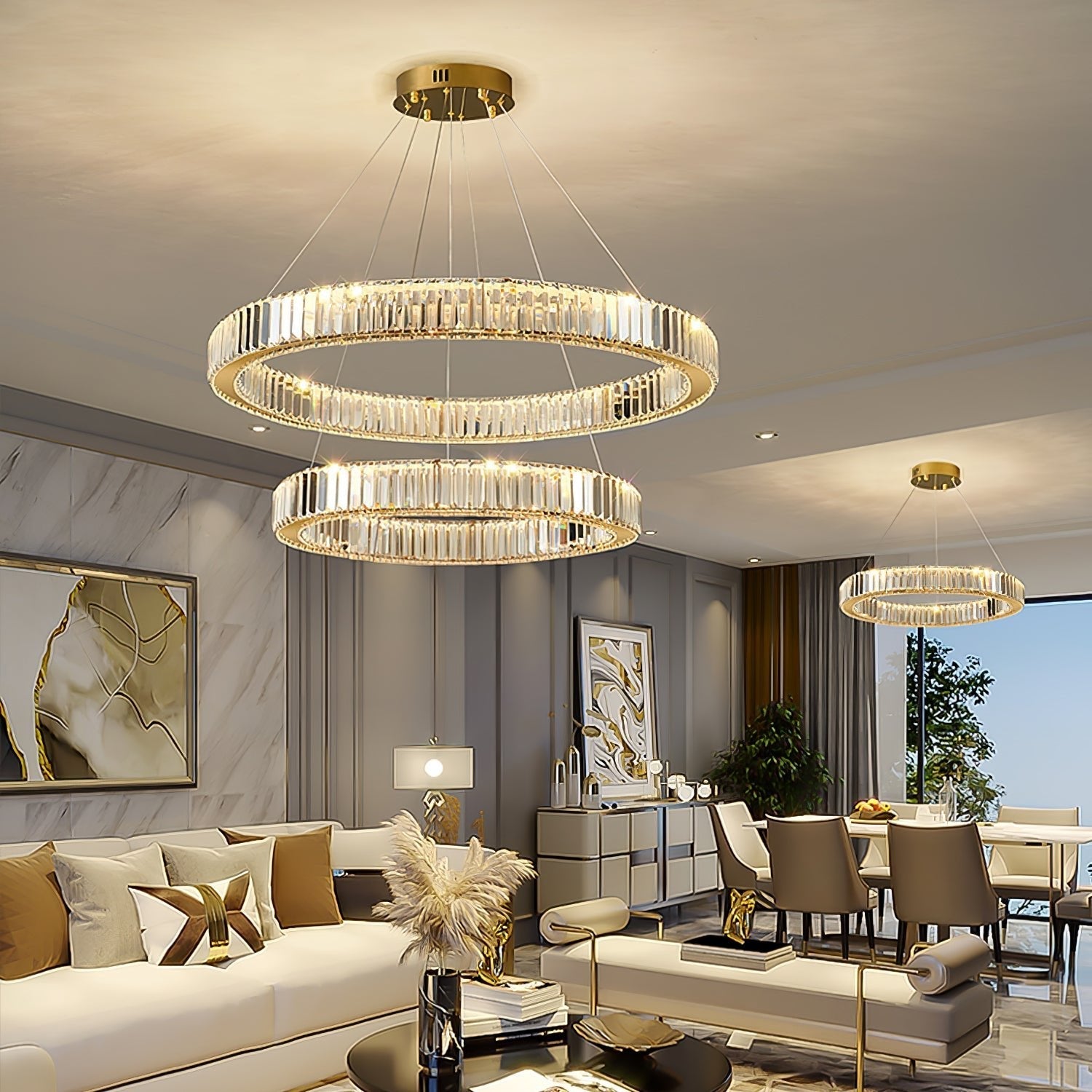 Lustra Chandelier Gold Crystal Ring-Neutral Decor