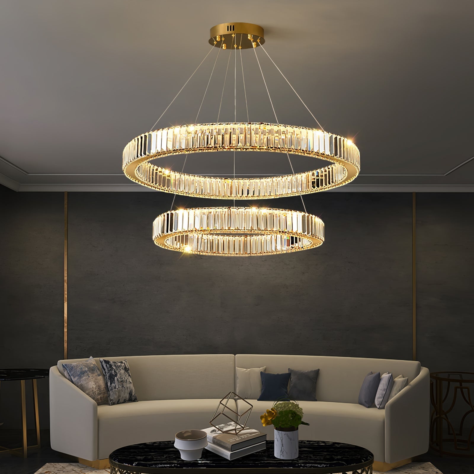 Lustra Chandelier Gold Crystal Ring-Neutral Decor