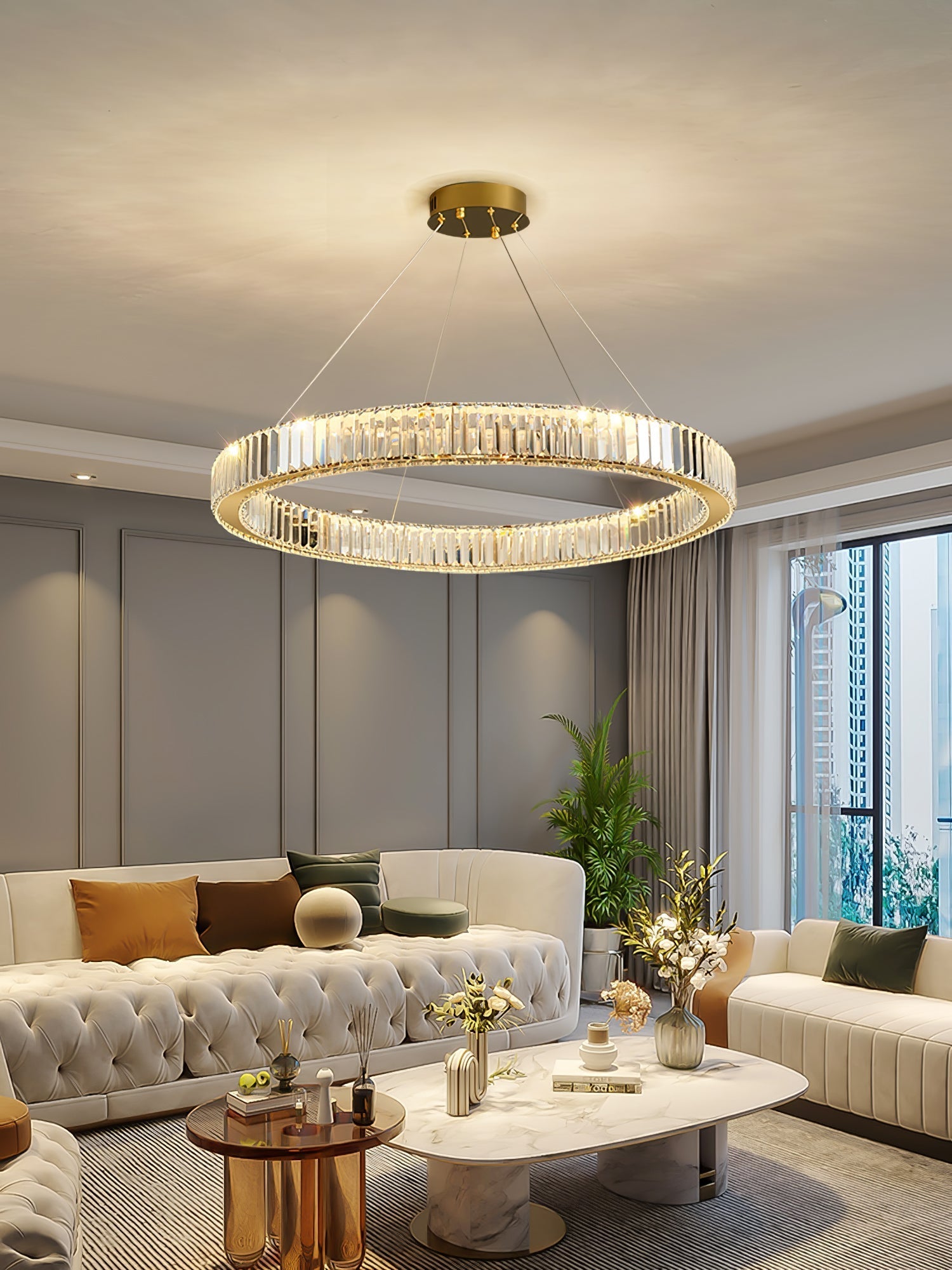 Lustra Chandelier Gold Crystal Ring-Neutral Decor