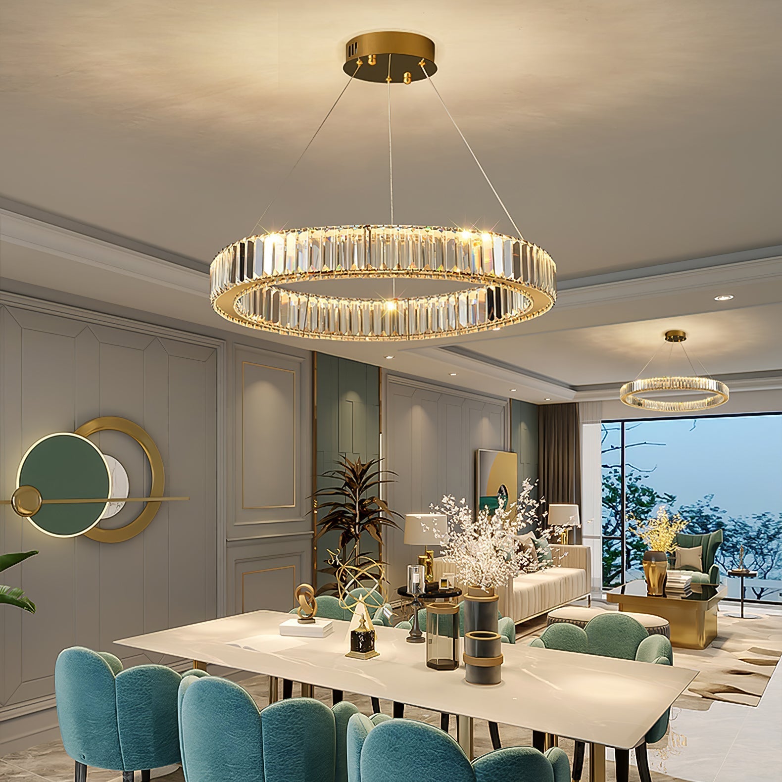Lustra Chandelier Gold Crystal Ring-Neutral Decor