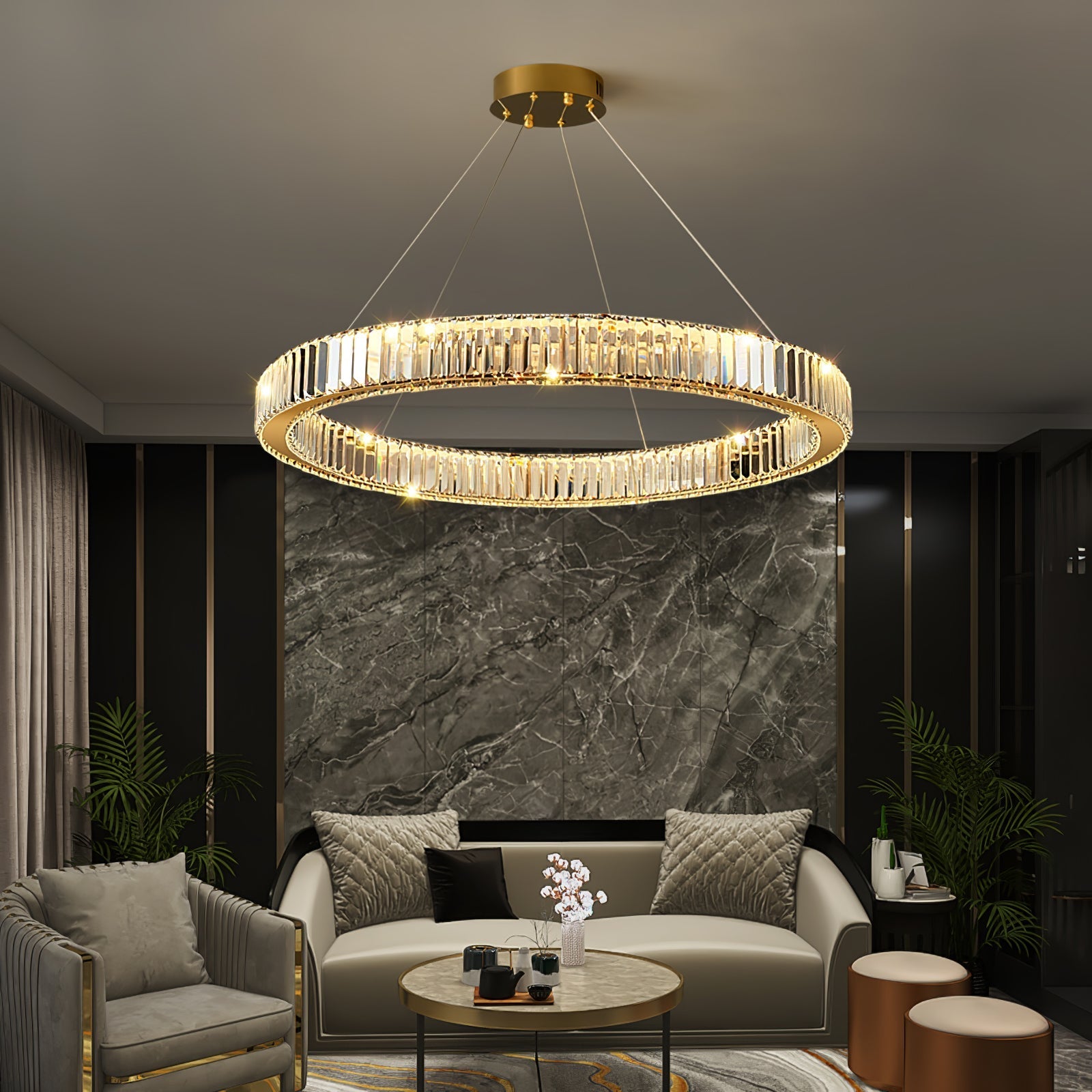 Lustra Chandelier Gold Crystal Ring-Neutral Decor