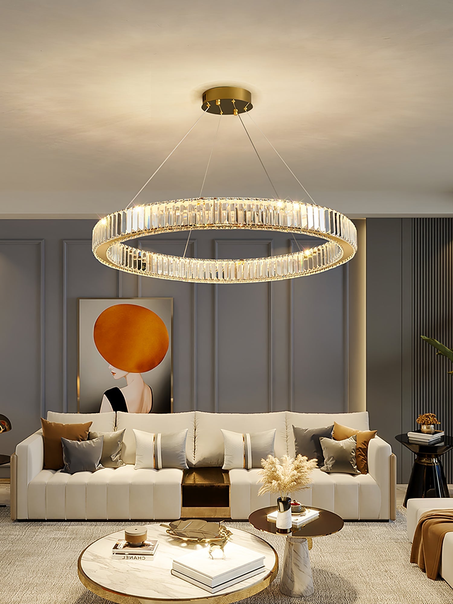 Lustra Chandelier Gold Crystal Ring-Neutral Decor