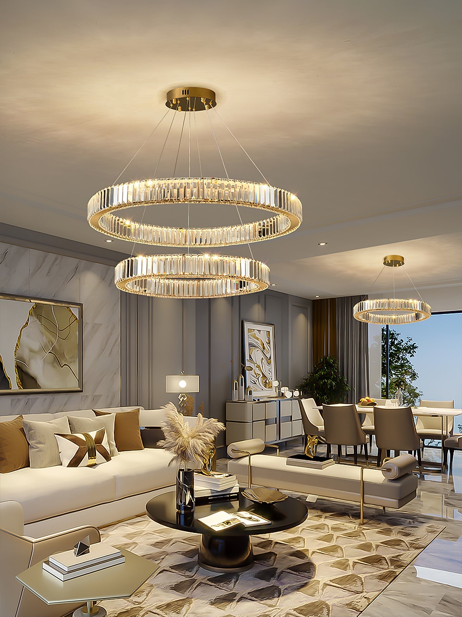 Lustra Chandelier Gold Crystal Ring-Neutral Decor