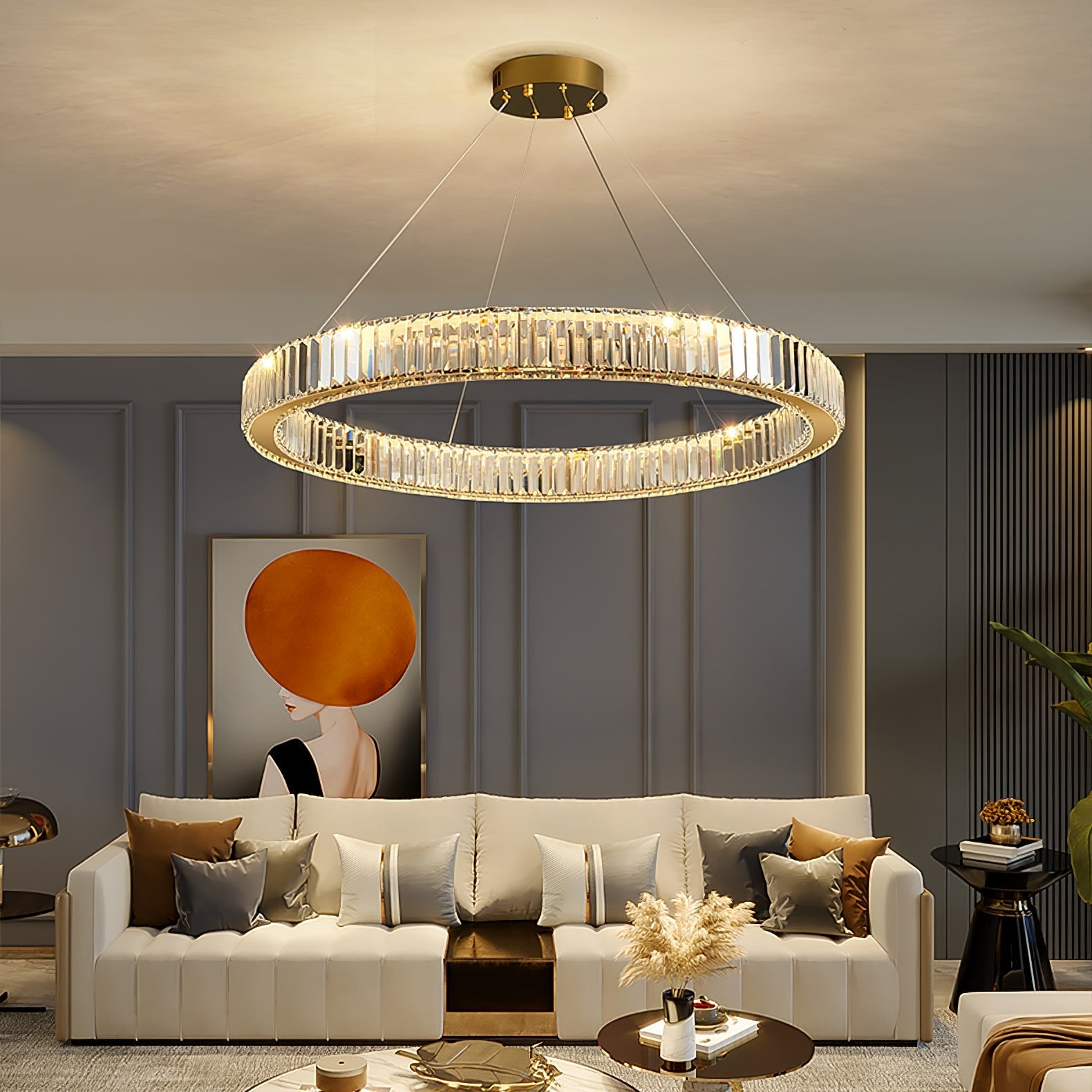 Lustra Chandelier Gold Crystal Ring-Neutral Decor
