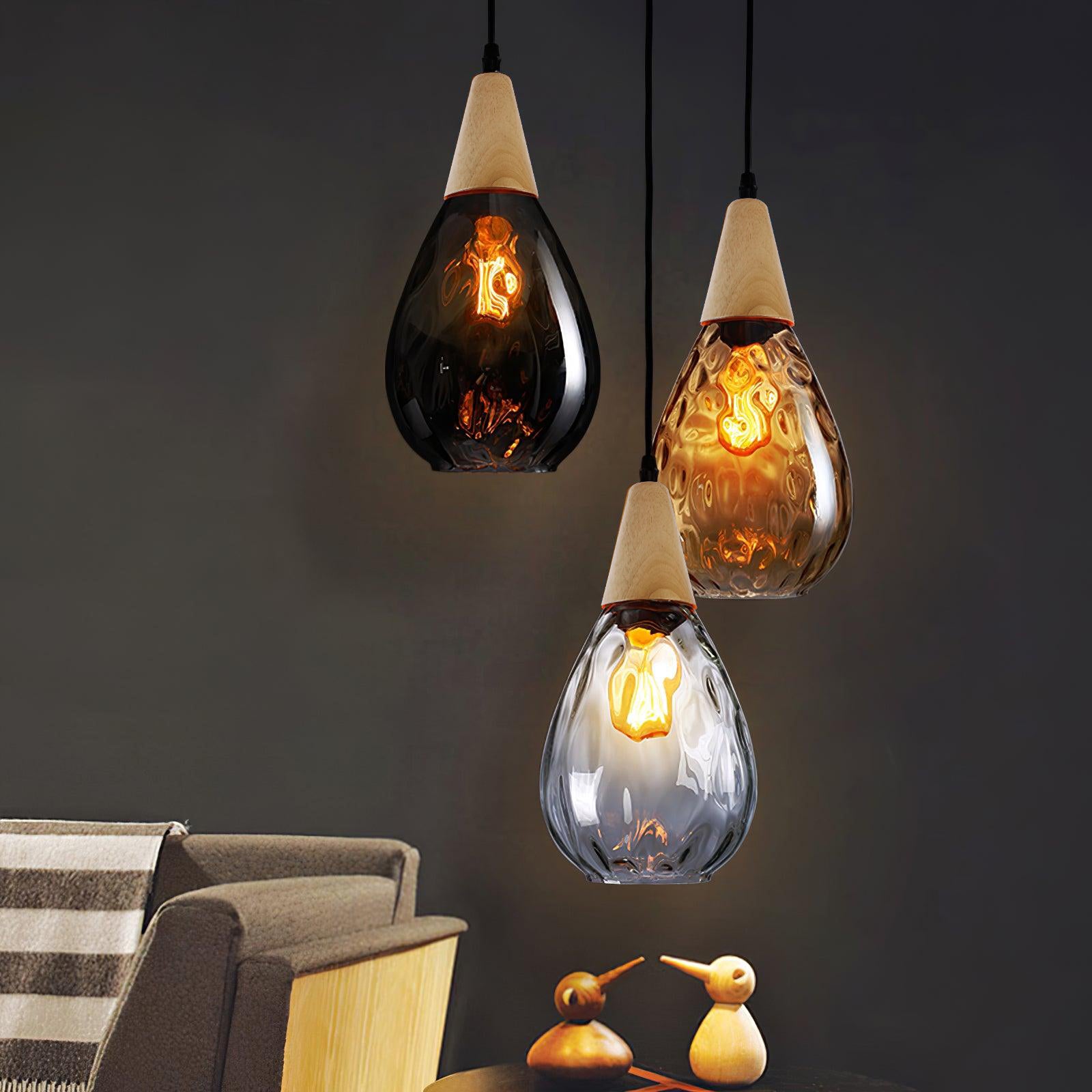 Cora Pendant Lamp Clear Glass Wood Nordic Modern-Neutral Decor