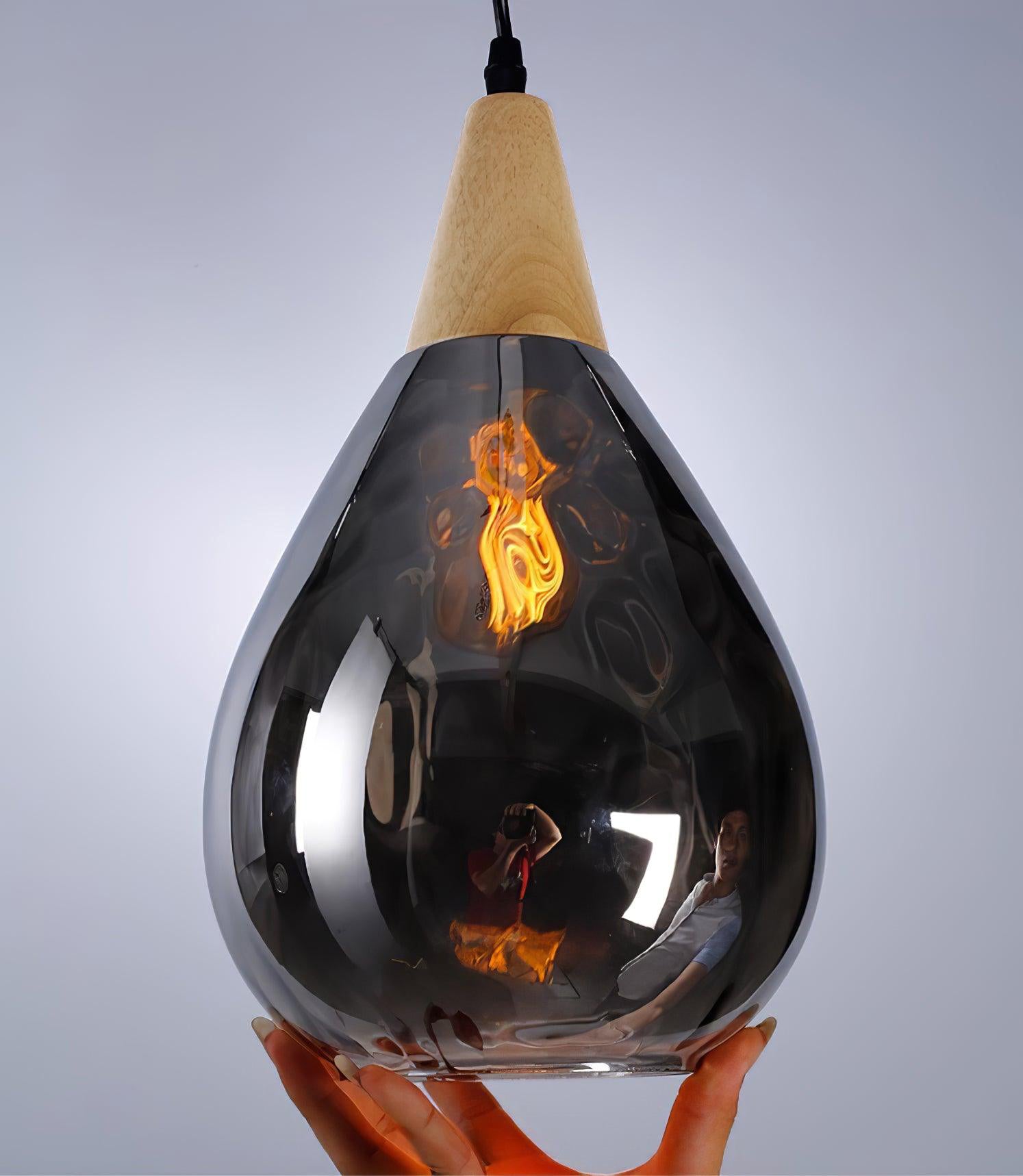 Cora Pendant Lamp Clear Glass Wood Nordic Modern-Neutral Decor