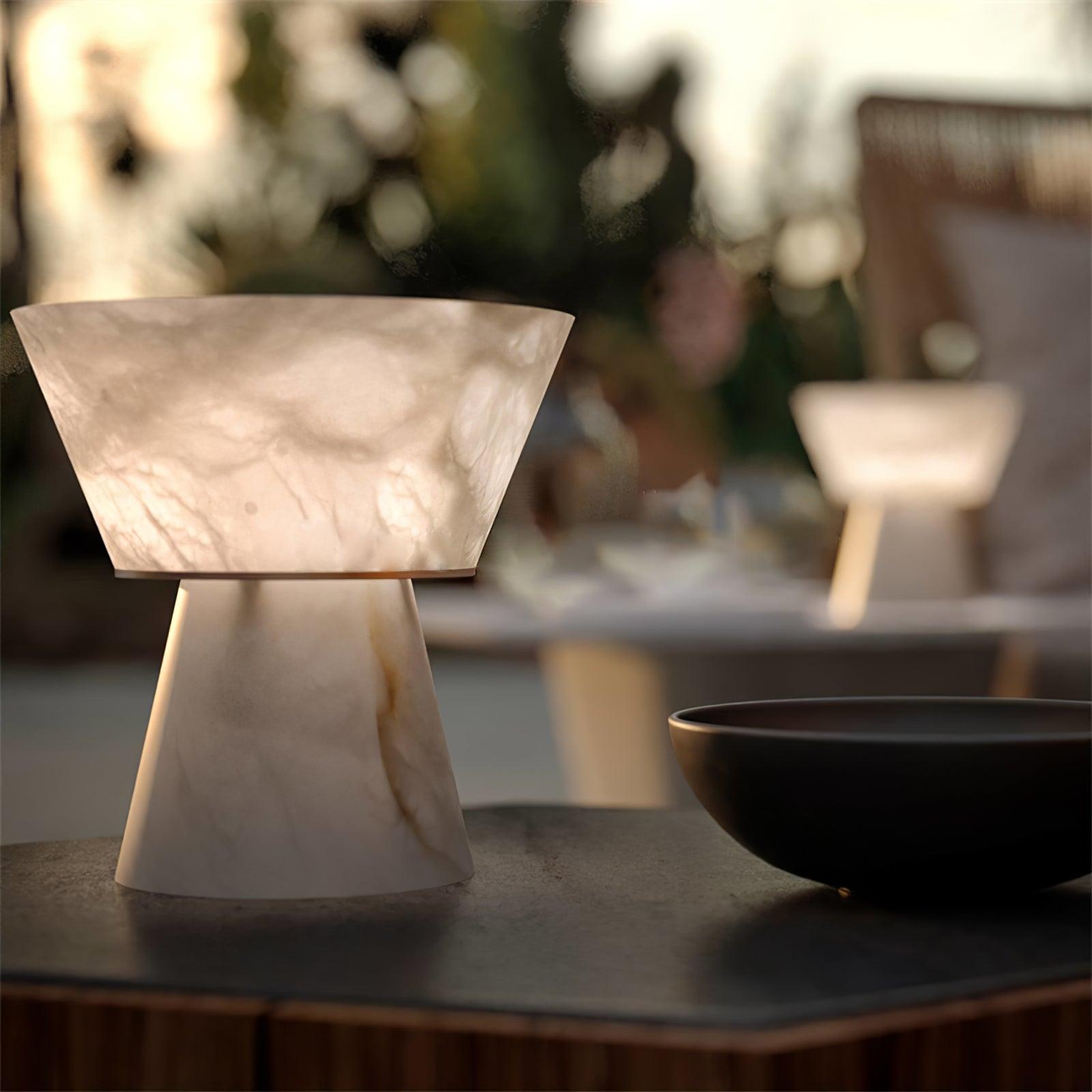 Ane Pedestal Alabaster Table Lamp-Neutral Decor