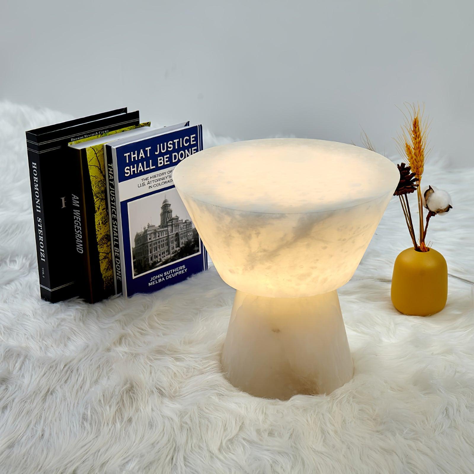 Ane Pedestal Alabaster Table Lamp-Neutral Decor
