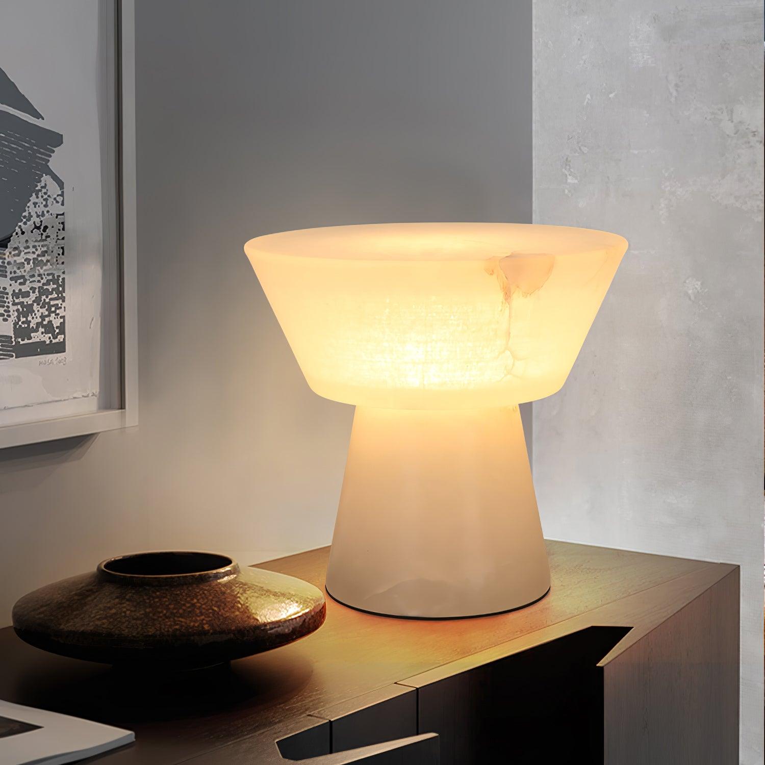 Ane Pedestal Alabaster Table Lamp-Neutral Decor