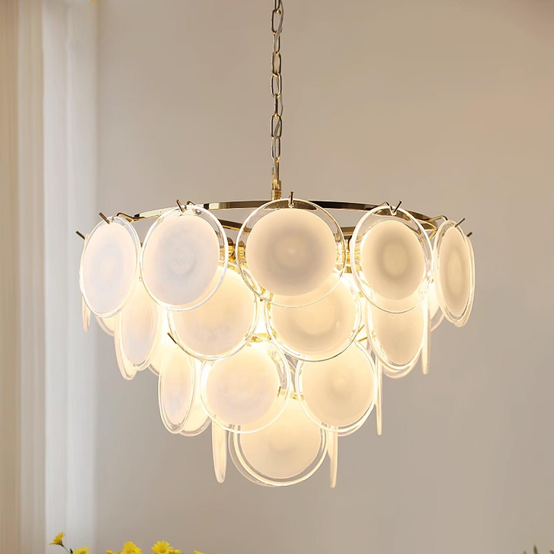 Lumirae Chandelier Cascading Frosted Glass Discs-Neutral Decor