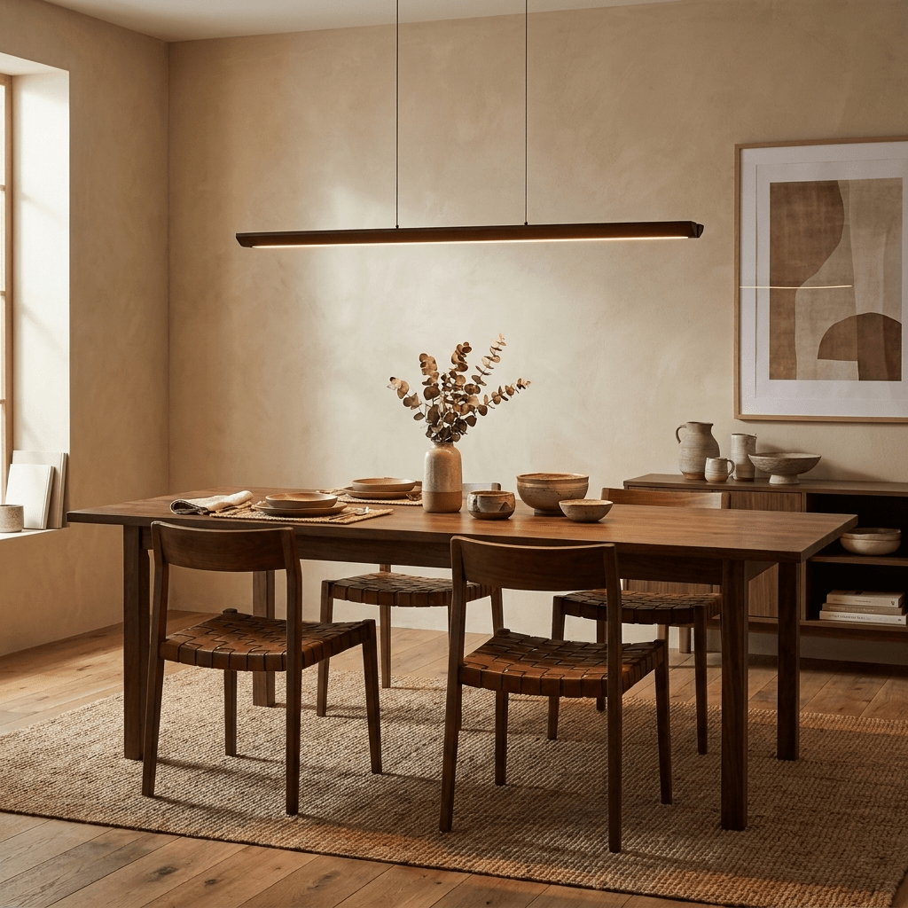 Beveled Wood Linear Pendant Lamp-Neutral Decor