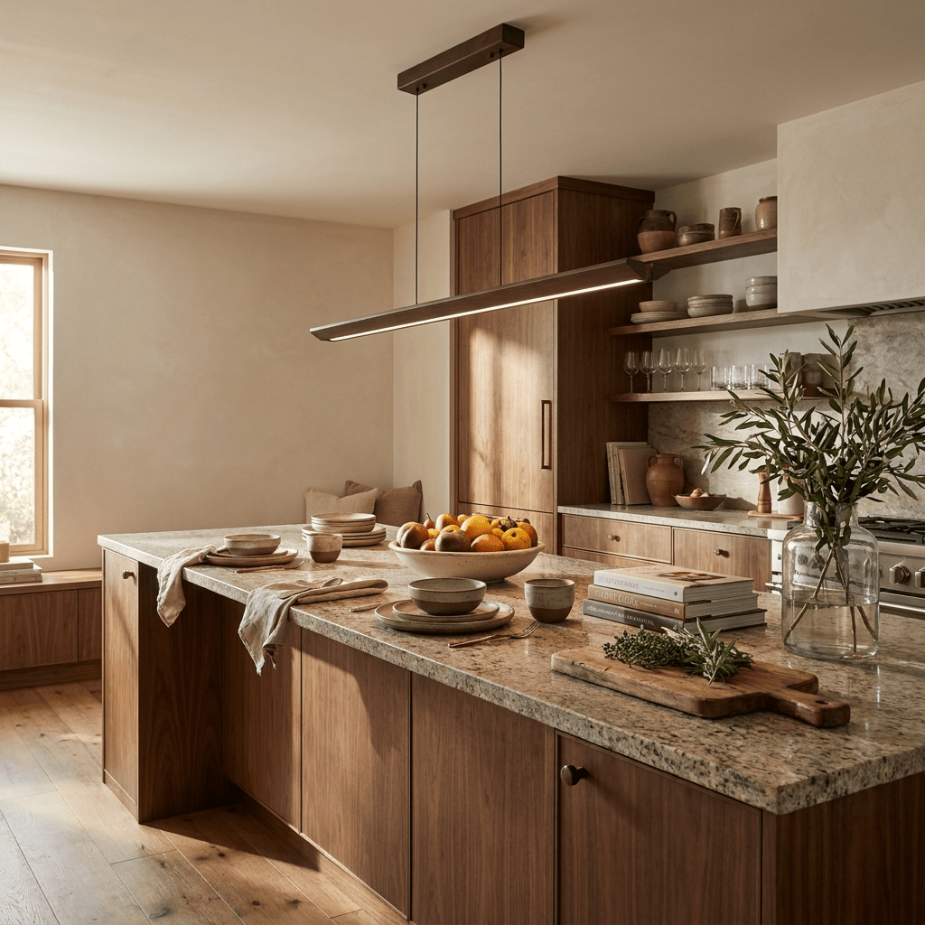 Beveled Wood Linear Pendant Lamp-Neutral Decor