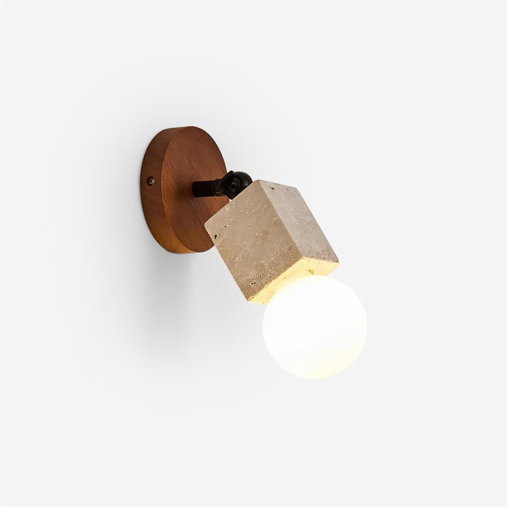 Ritta Cute Travertine Wall Lamp Wood Plate