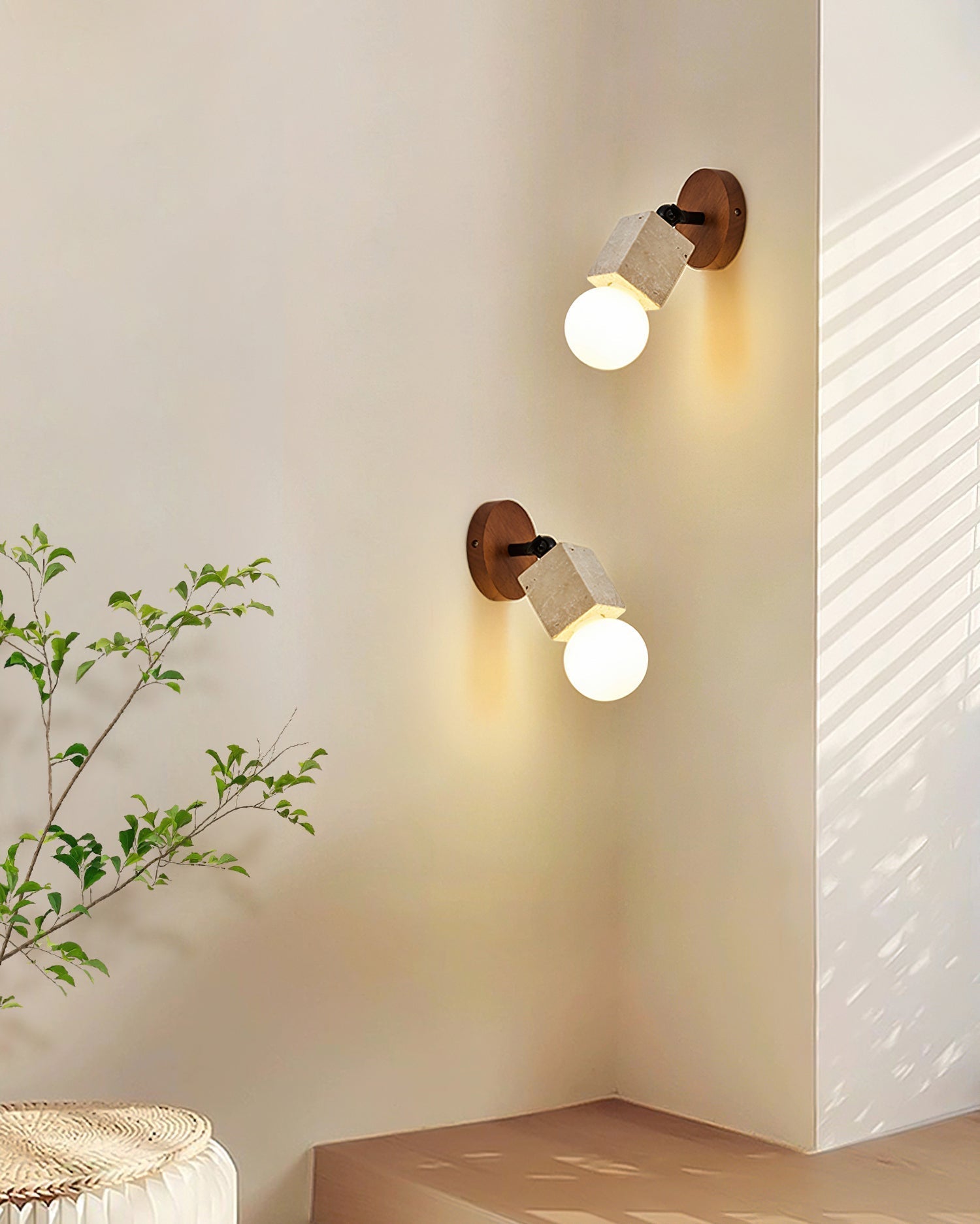 Ritta Cute Travertine Wall Lamp Wood Plate
