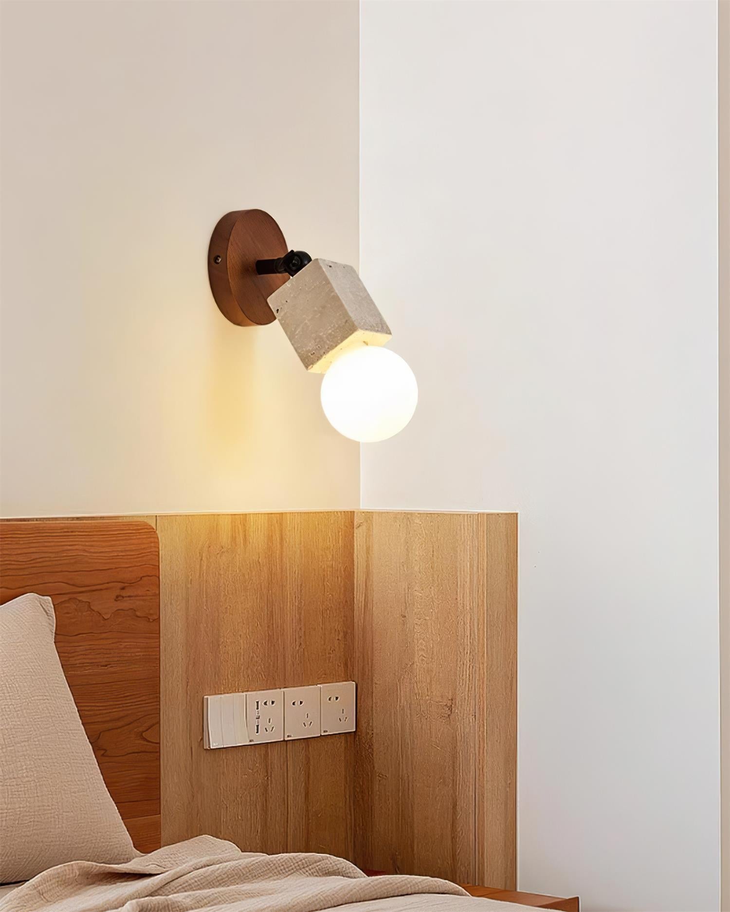 Ritta Cute Travertine Wall Lamp Wood Plate