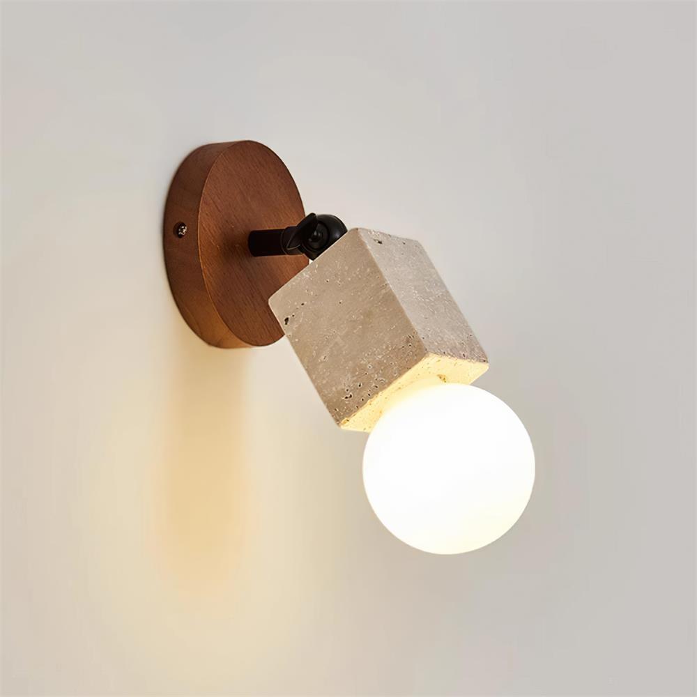 Ritta Cute Travertine Wall Lamp Wood Plate
