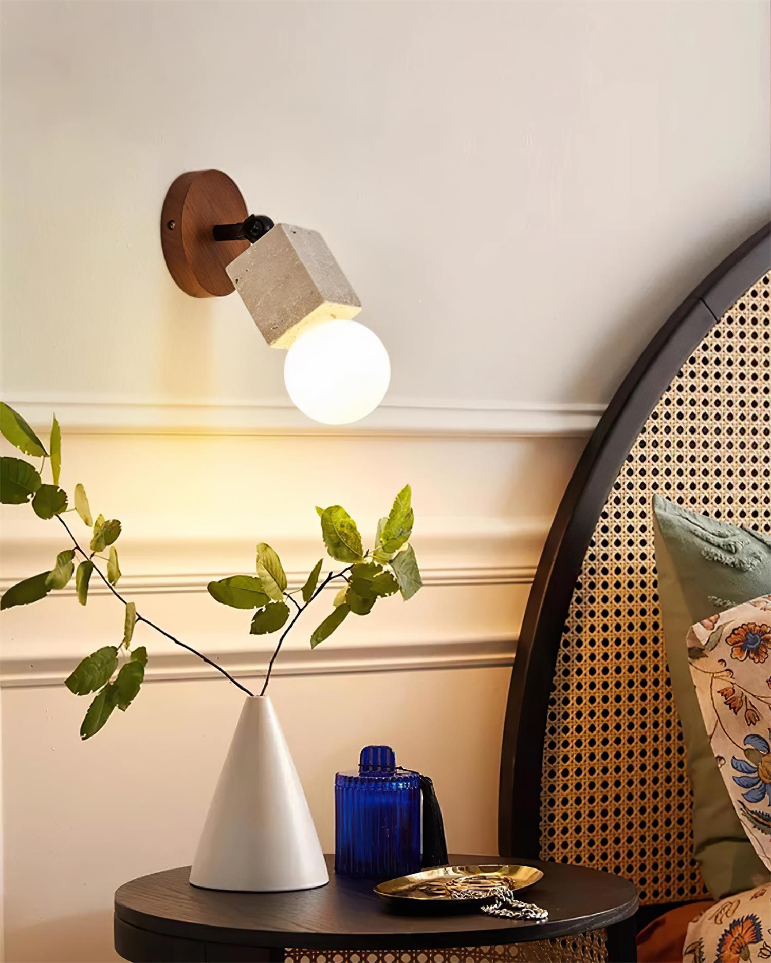 Ritta Cute Travertine Wall Lamp Wood Plate