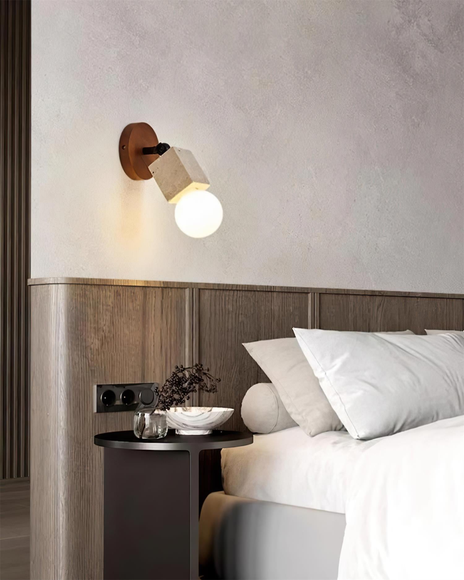 Ritta Cute Travertine Wall Lamp Wood Plate