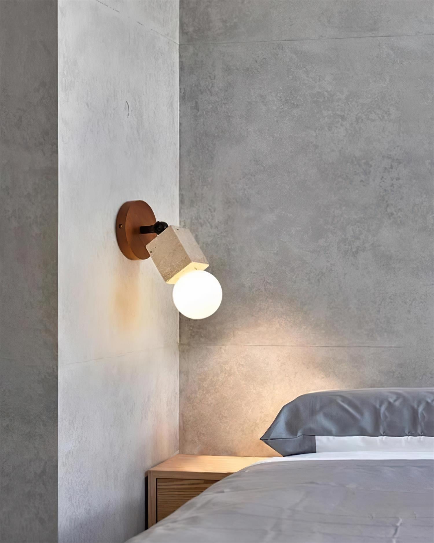 Ritta Cute Travertine Wall Lamp Wood Plate