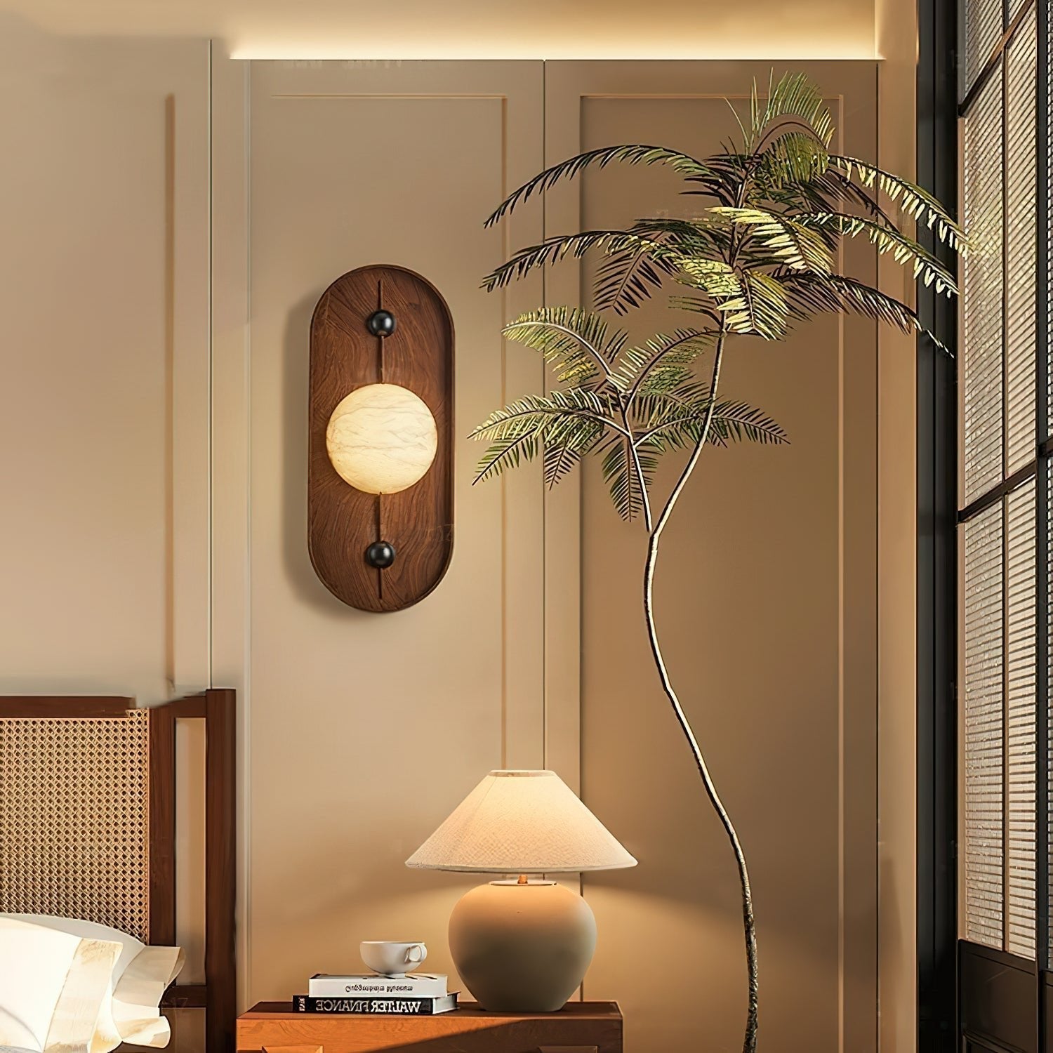 Lyvaran Oval Alabaster Wood Wall Light-Neutral Decor