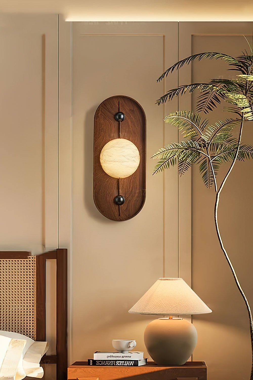 Lyvaran Oval Alabaster Wood Wall Light-Neutral Decor