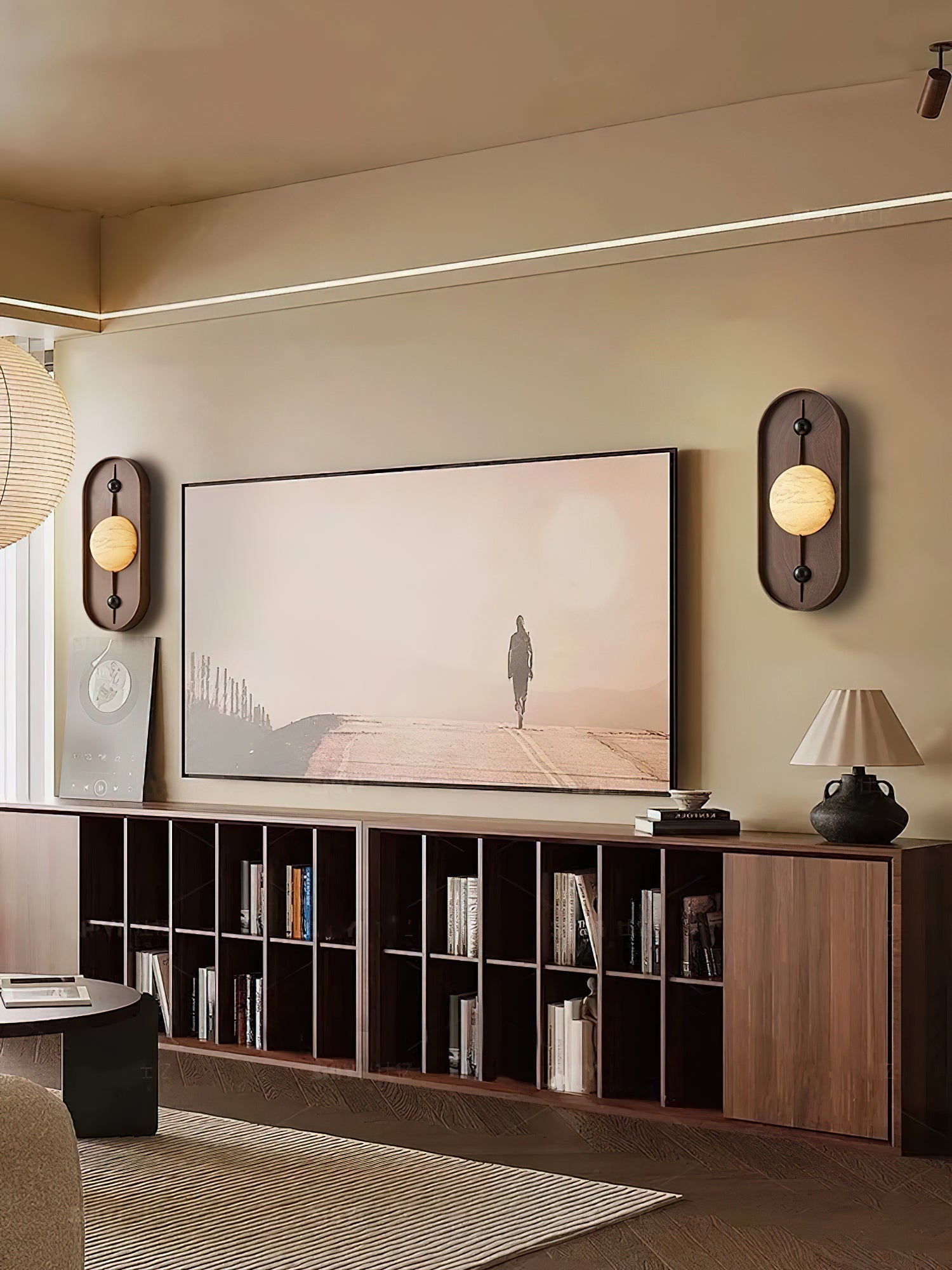 Lyvaran Oval Alabaster Wood Wall Light-Neutral Decor