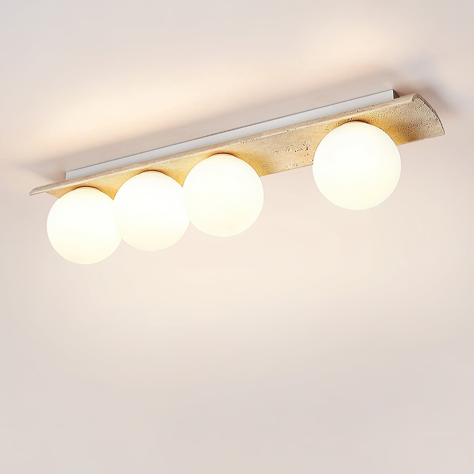 Bianca Globe Modern Minimalist Travertine Glass Ceiling Lamp