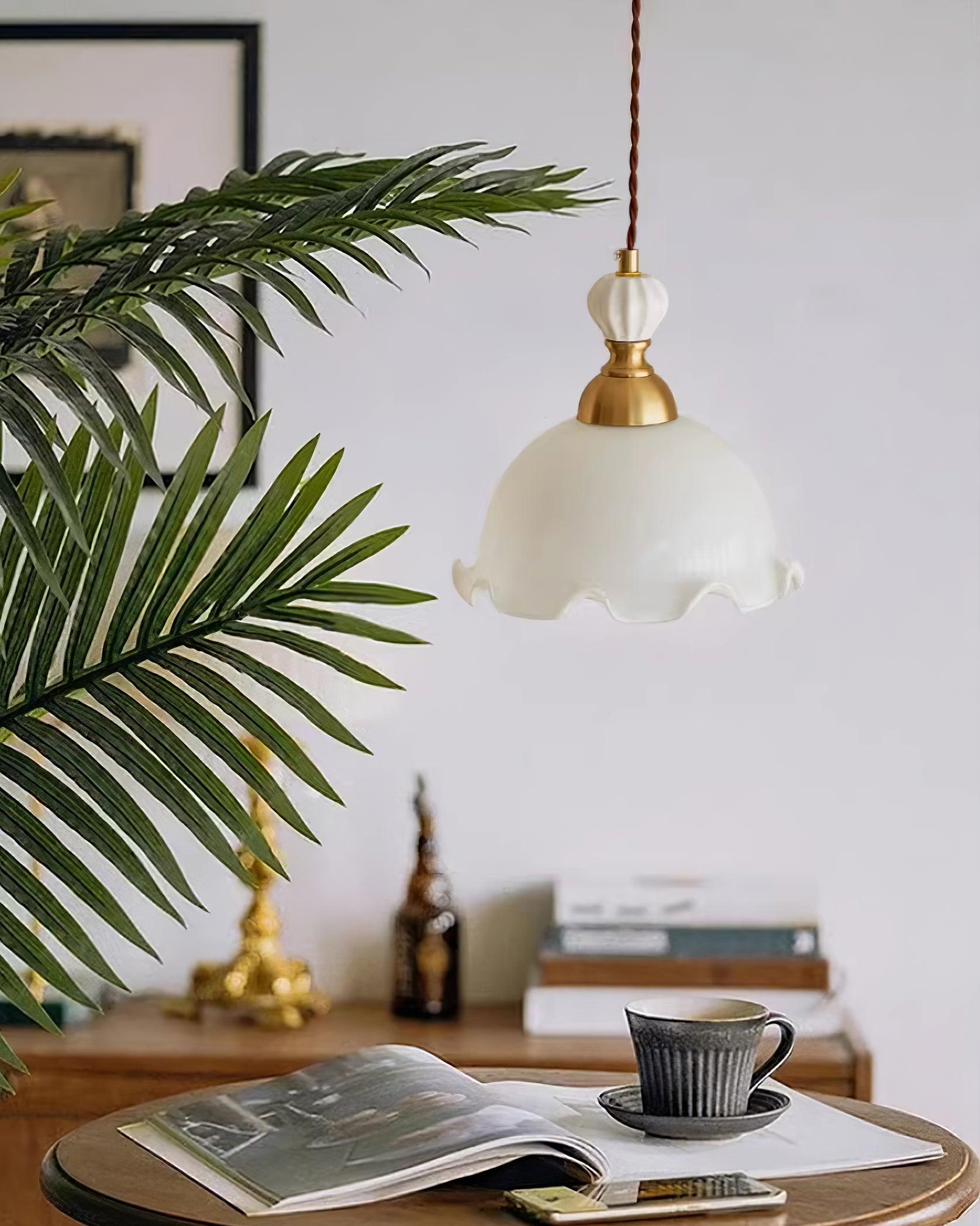 Pendant Lamp Wavy Edge Glass Shade Soft Glow Vintage Romantic