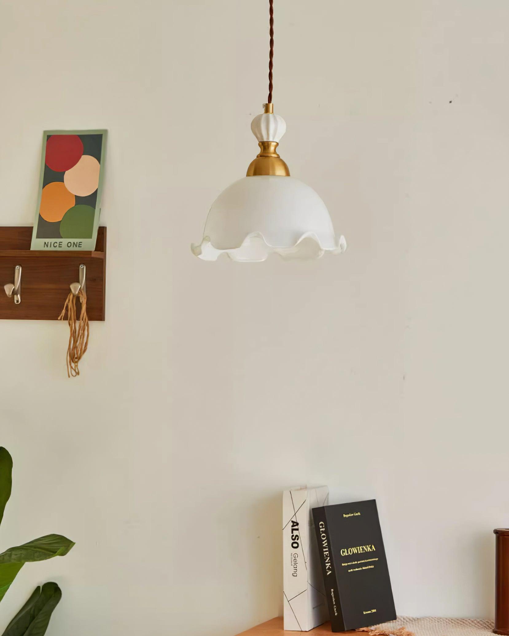 Pendant Lamp Wavy Edge Glass Shade Soft Glow Vintage Romantic