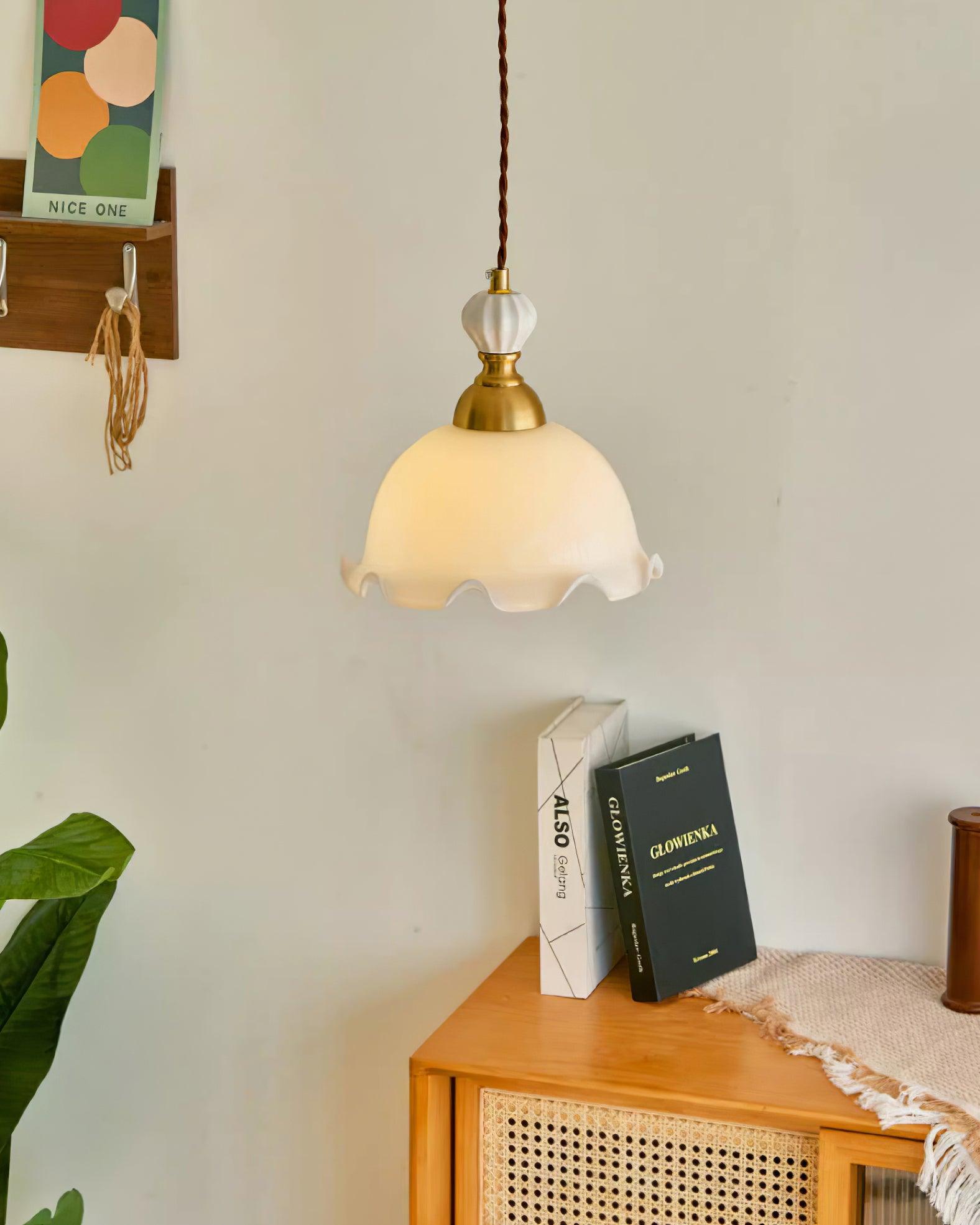 Pendant Lamp Wavy Edge Glass Shade Soft Glow Vintage Romantic