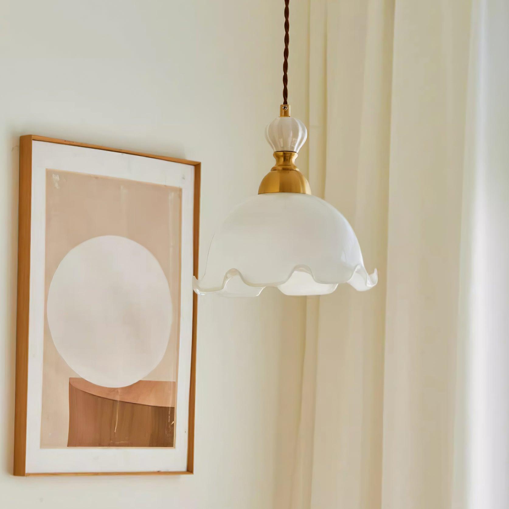 Pendant Lamp Wavy Edge Glass Shade Soft Glow Vintage Romantic