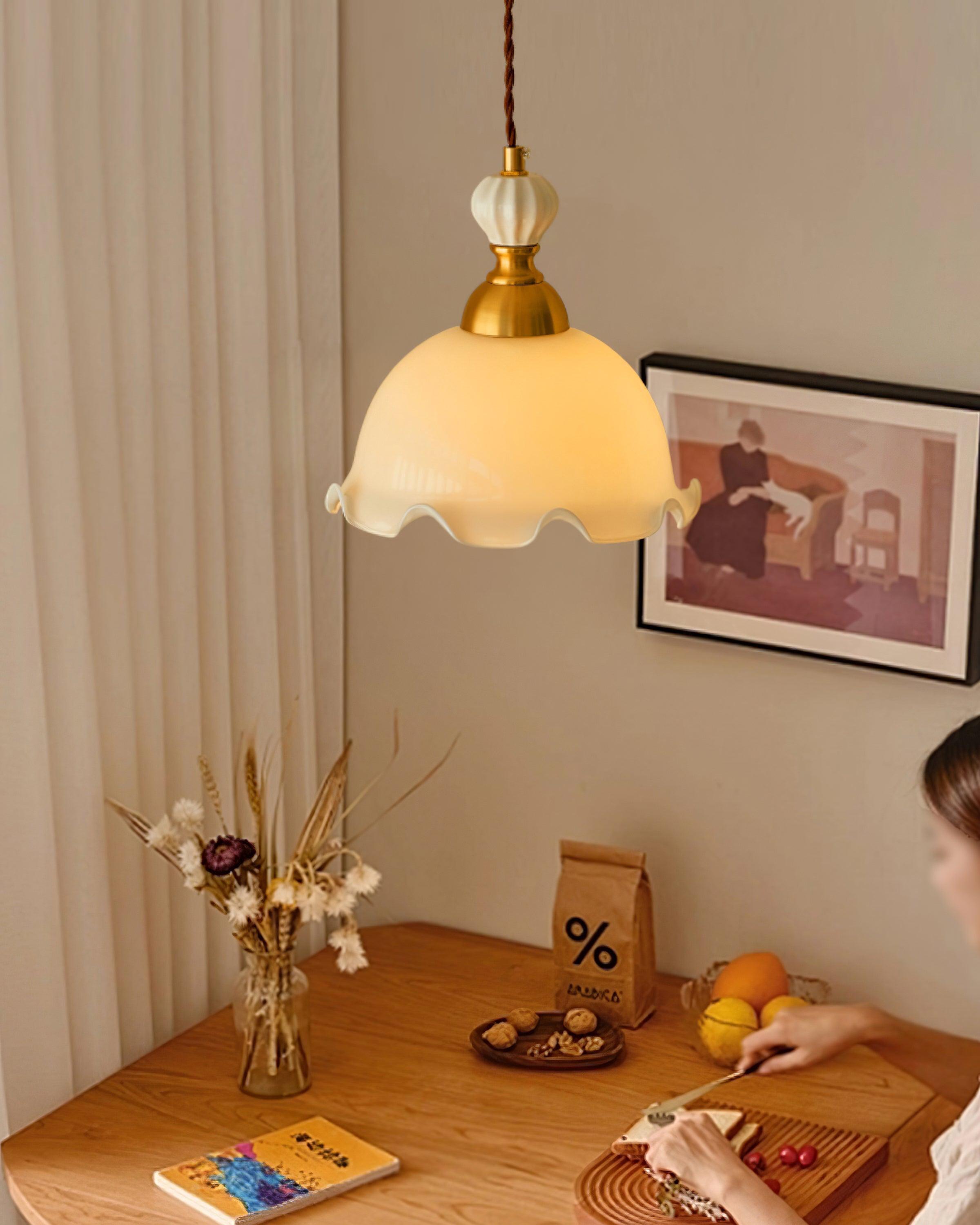 Pendant Lamp Wavy Edge Glass Shade Soft Glow Vintage Romantic
