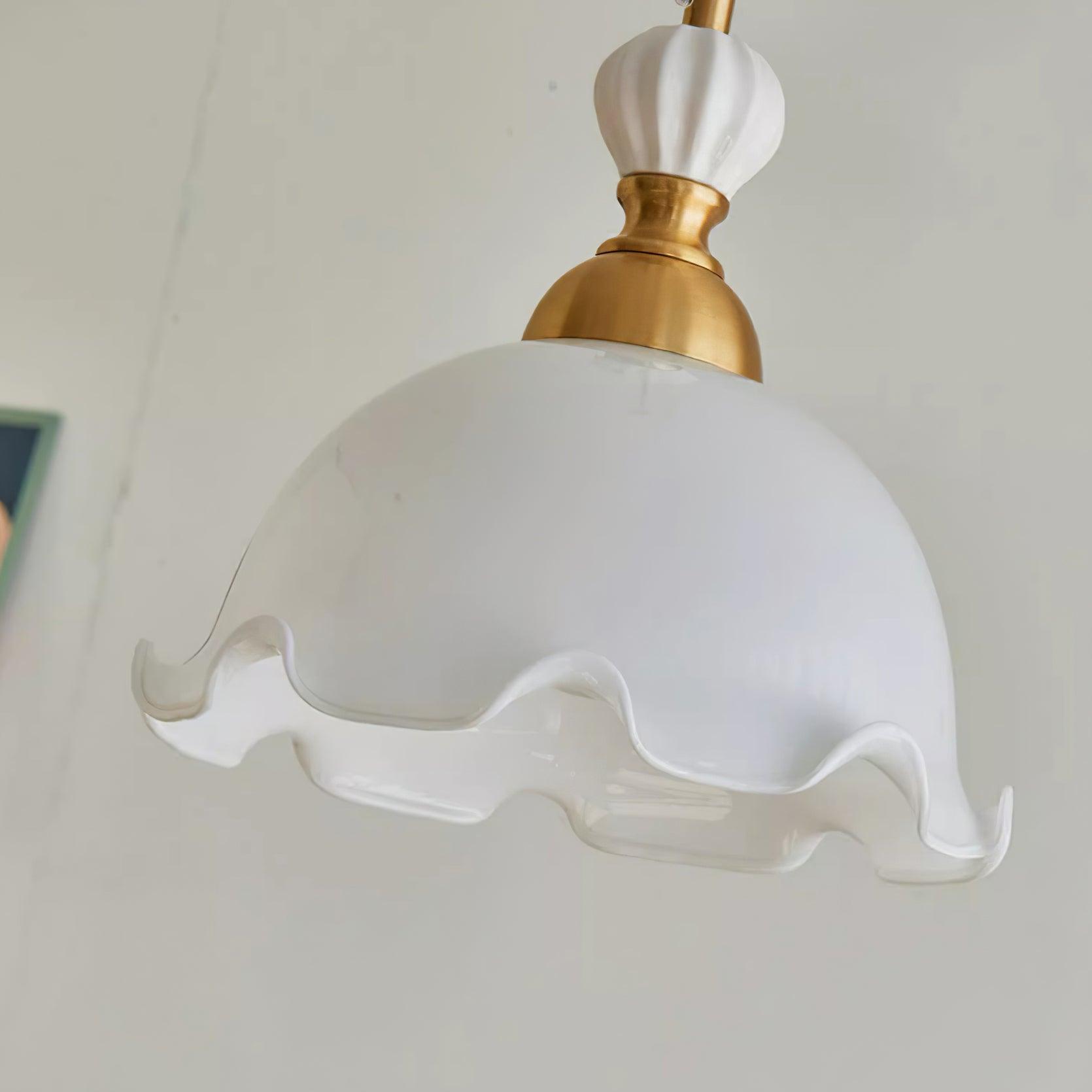 Pendant Lamp Wavy Edge Glass Shade Soft Glow Vintage Romantic