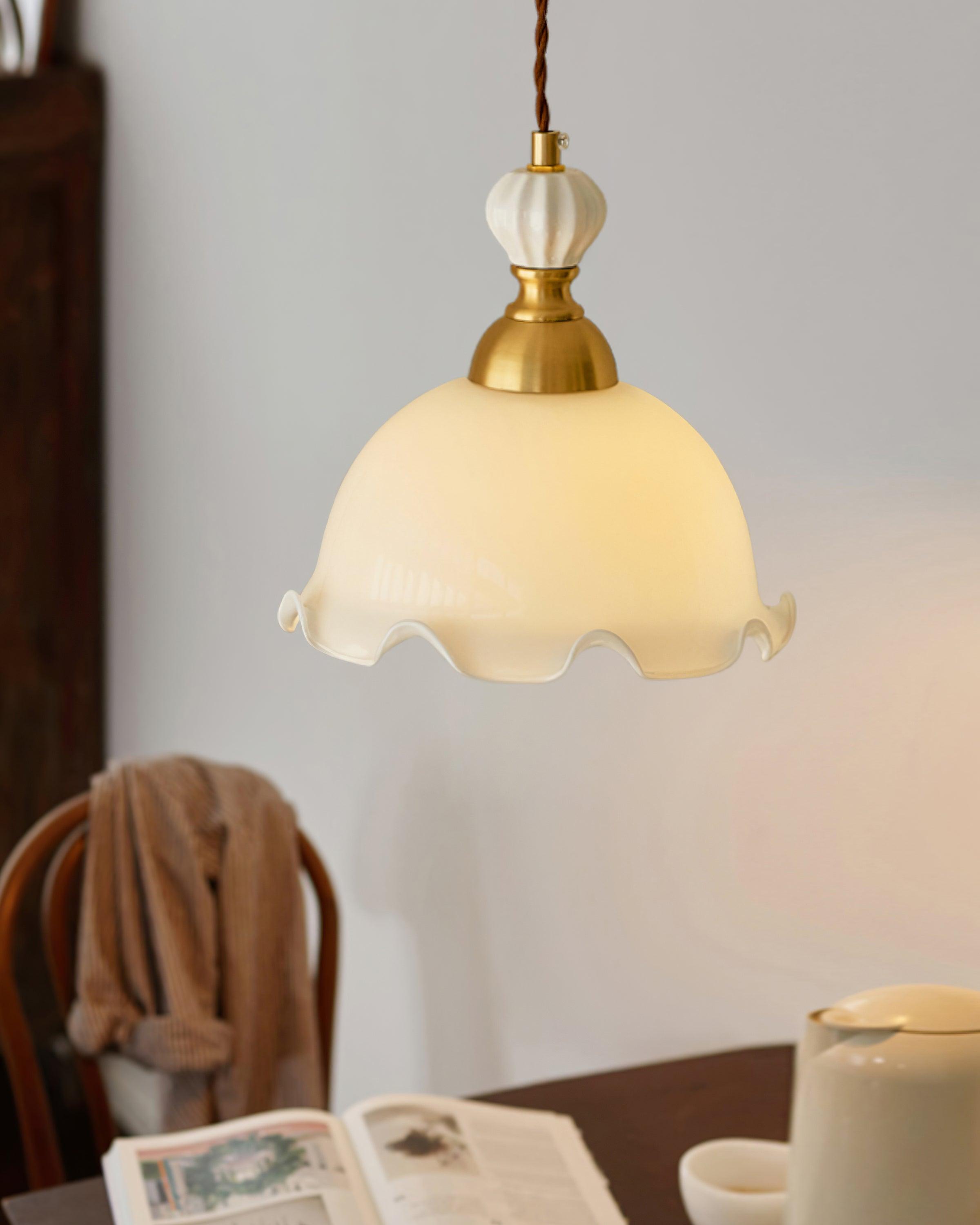 Pendant Lamp Wavy Edge Glass Shade Soft Glow Vintage Romantic