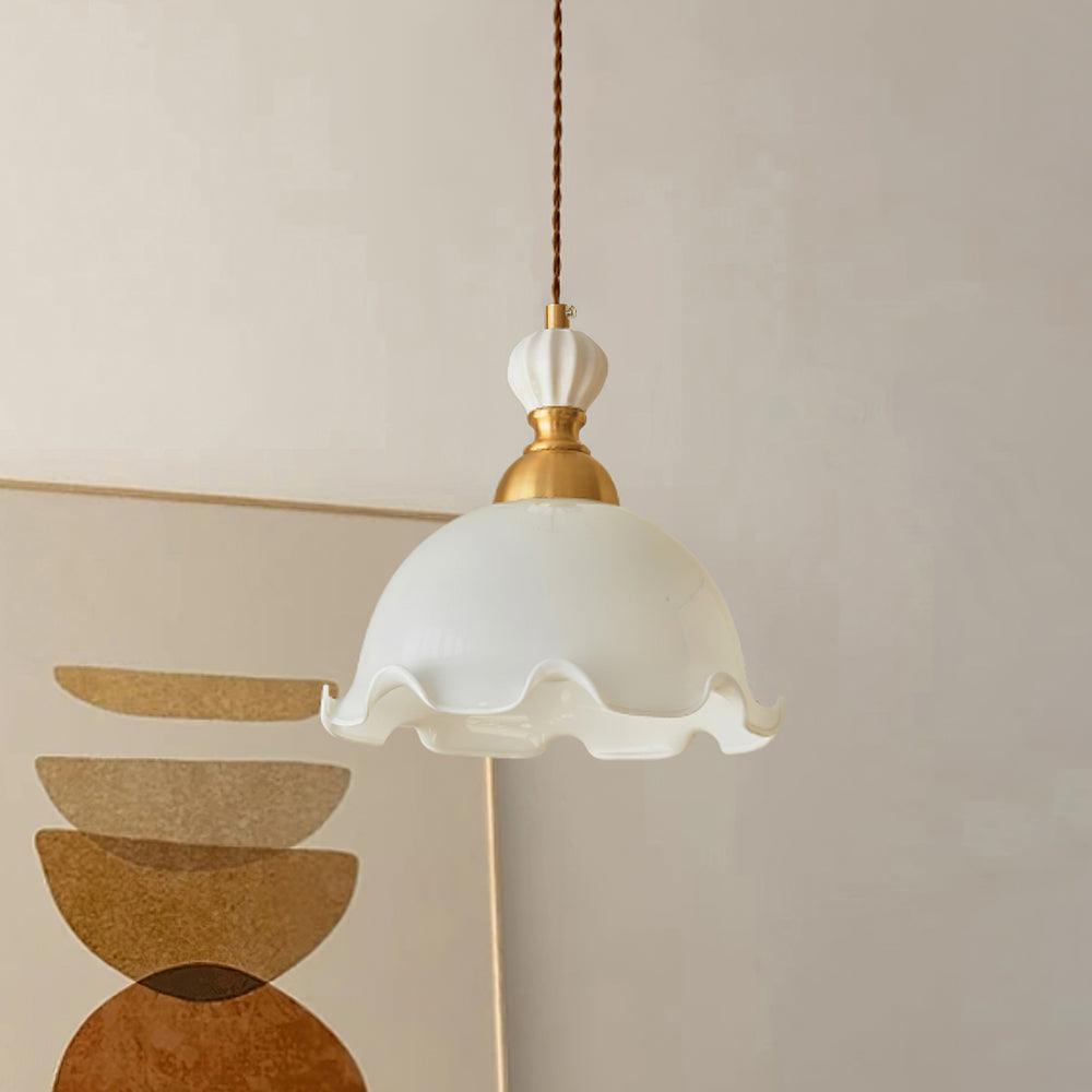 Pendant Lamp Wavy Edge Glass Shade Soft Glow Vintage Romantic