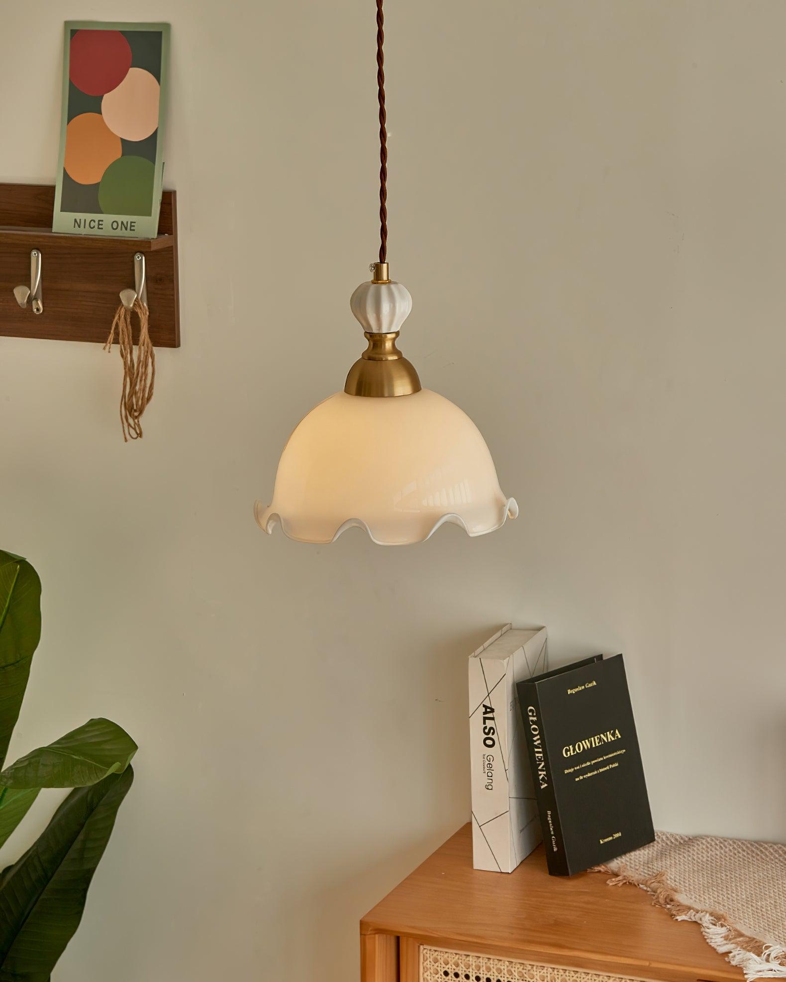 Pendant Lamp Wavy Edge Glass Shade Soft Glow Vintage Romantic
