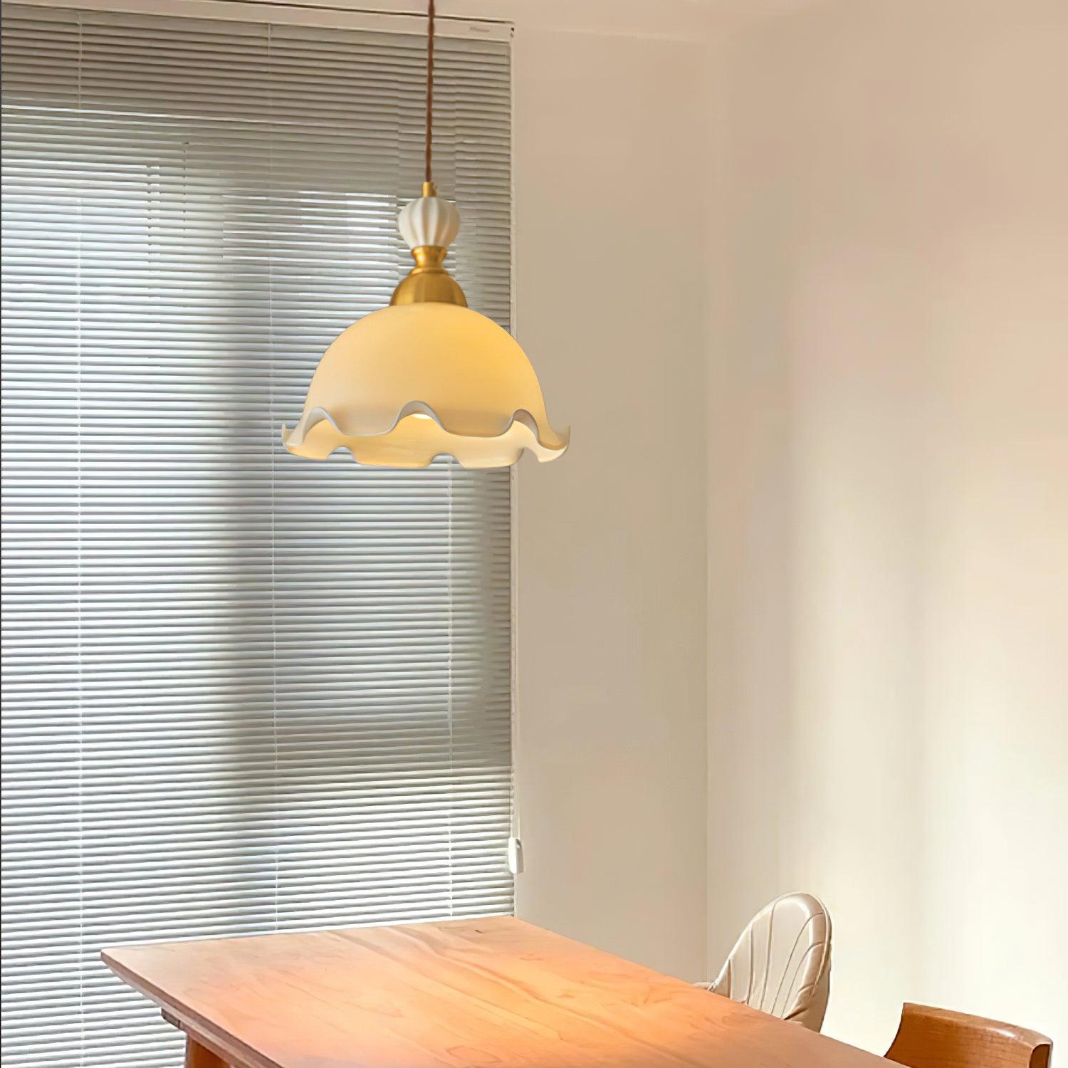 Pendant Lamp Wavy Edge Glass Shade Soft Glow Vintage Romantic