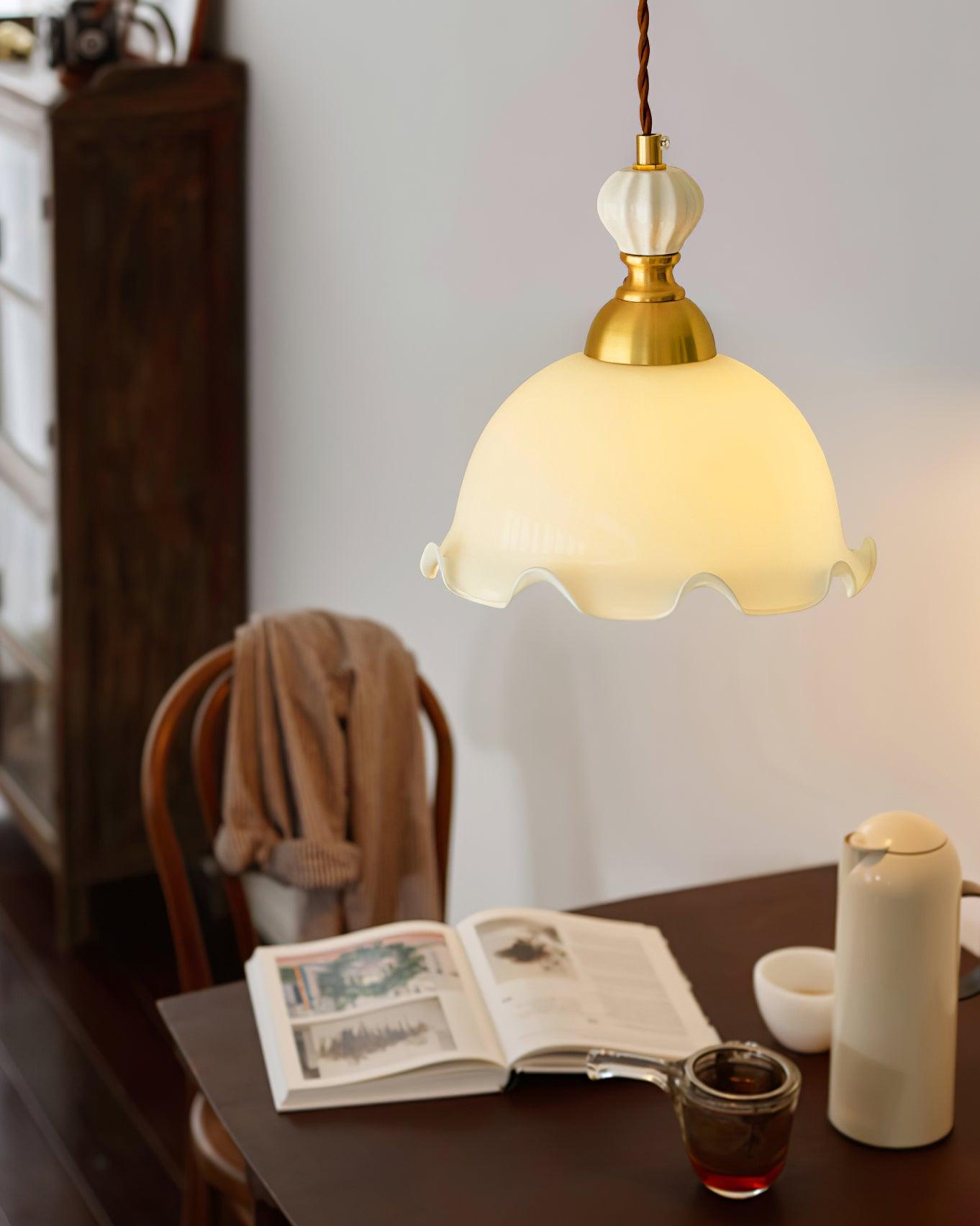 Pendant Lamp Wavy Edge Glass Shade Soft Glow Vintage Romantic